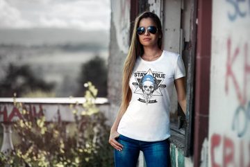 Neverless Print-Shirt Damen T-Shirt Totenkopf Kopfhörer Stay True Hipster Skull Headphone Neverless® mit Print