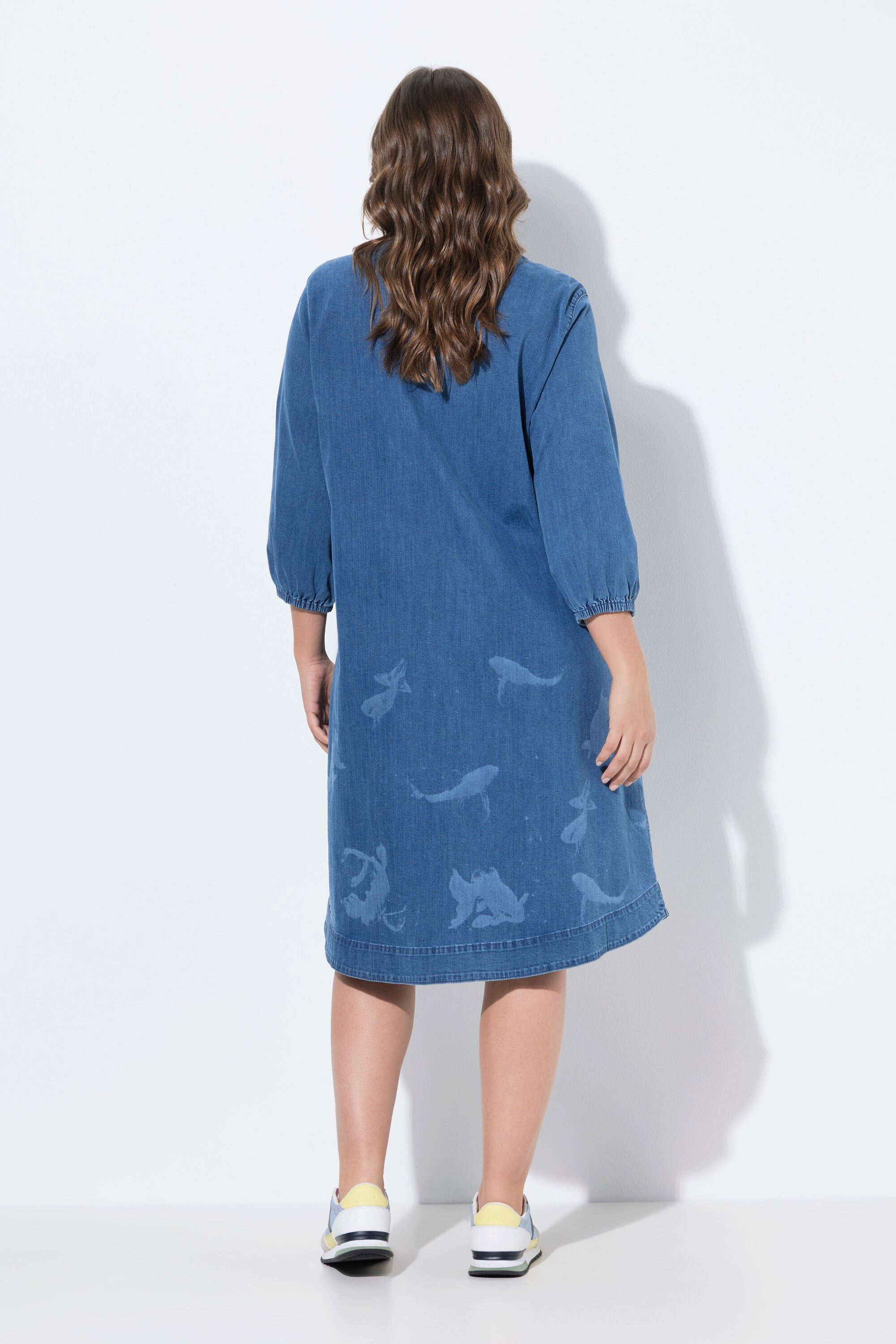 Laurasøn Jerseykleid Denim Kleid 3/4 Arm V-Ausschnitt