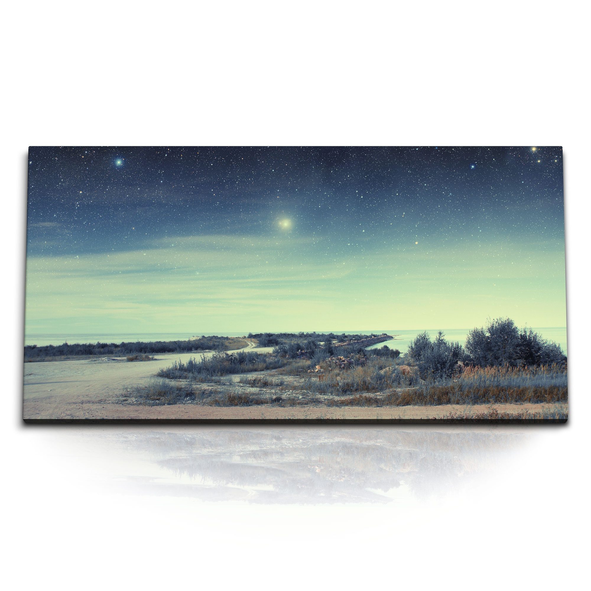 Leinwandbild Kunstdruck Bilder 120x60cm Landschaft bei Nacht Sternenhimmel Sterne N