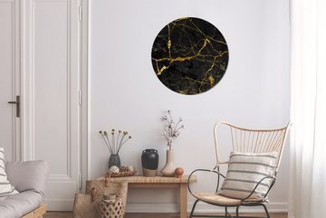 MuchoWow Gemälde Marmor - Gold - Schwarz - Marmoroptik - Luxe - Glitzer, Marmor - Gold (1 St), Kreis Wanddekoration Forex, Rundes Wandbild, Wohnzimmer, 60x60 cm