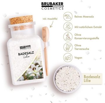 BRUBAKER Badesalz Bade Salz Set 4 x 400 g - Rosen, Lilien, Vanille und Lavendel Duft, 4-tlg., Badezusatz mit natürlichen Extrakten - Wellness Baden für Entspannung