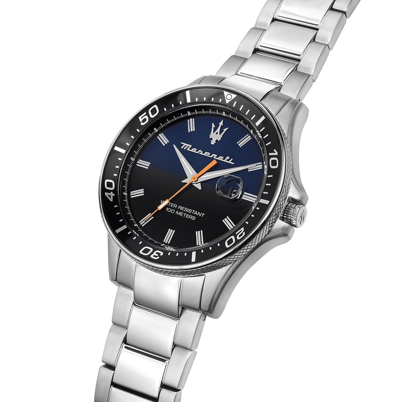 MASERATI Quarzuhr Maserati Herren Uhr Analog SFIDA, (Analoguhr), Herrenuhr rund, groß (ca. 44mm) Edelstahlarmband, Made-In Italy