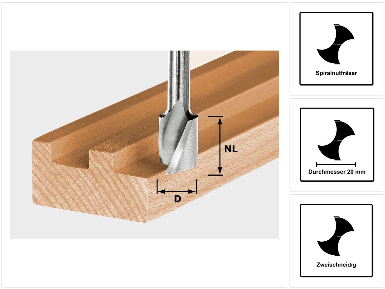 FESTOOL Nutfräser Spiralnutfräser HS Spi S8 D20/25 20 x 25 mm 8 mm Schaft (490951)
