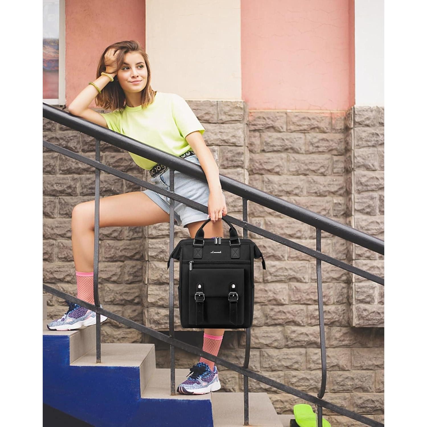 LuxusKollektion Laptoprucksack Rucksack Damen Klein Wasserdicht Cityrucksack Schwarz
