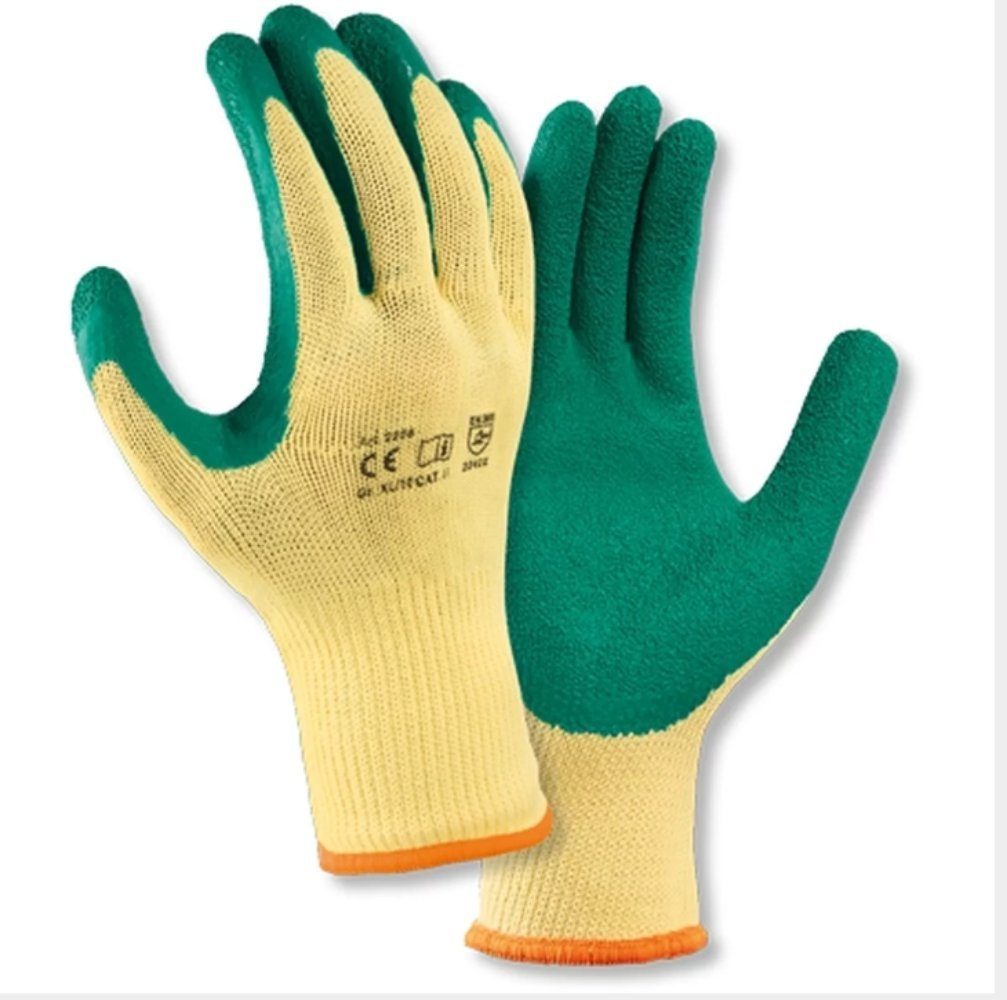 Gedikum Arbeitshandschuhe Baumwoll-Polyester-Handschuh mit Latexbeschichtung in grün (L) (1 Paar, Größe L) Winter-Arbeitshandschuhe Montagehandschuhe Feinstrickhandschuhe