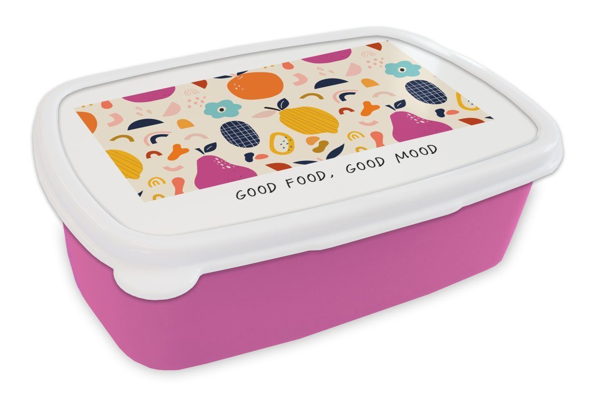 MuchoWow Lunchbox Zitate - Sprichwörter - Gutes Essen, gute Laune - Essen, Kunststoff, (2-tlg), Brotbox für Erwachsene, Brotdose Kinder, Snackbox, Mädchen, Kunststoff rosa