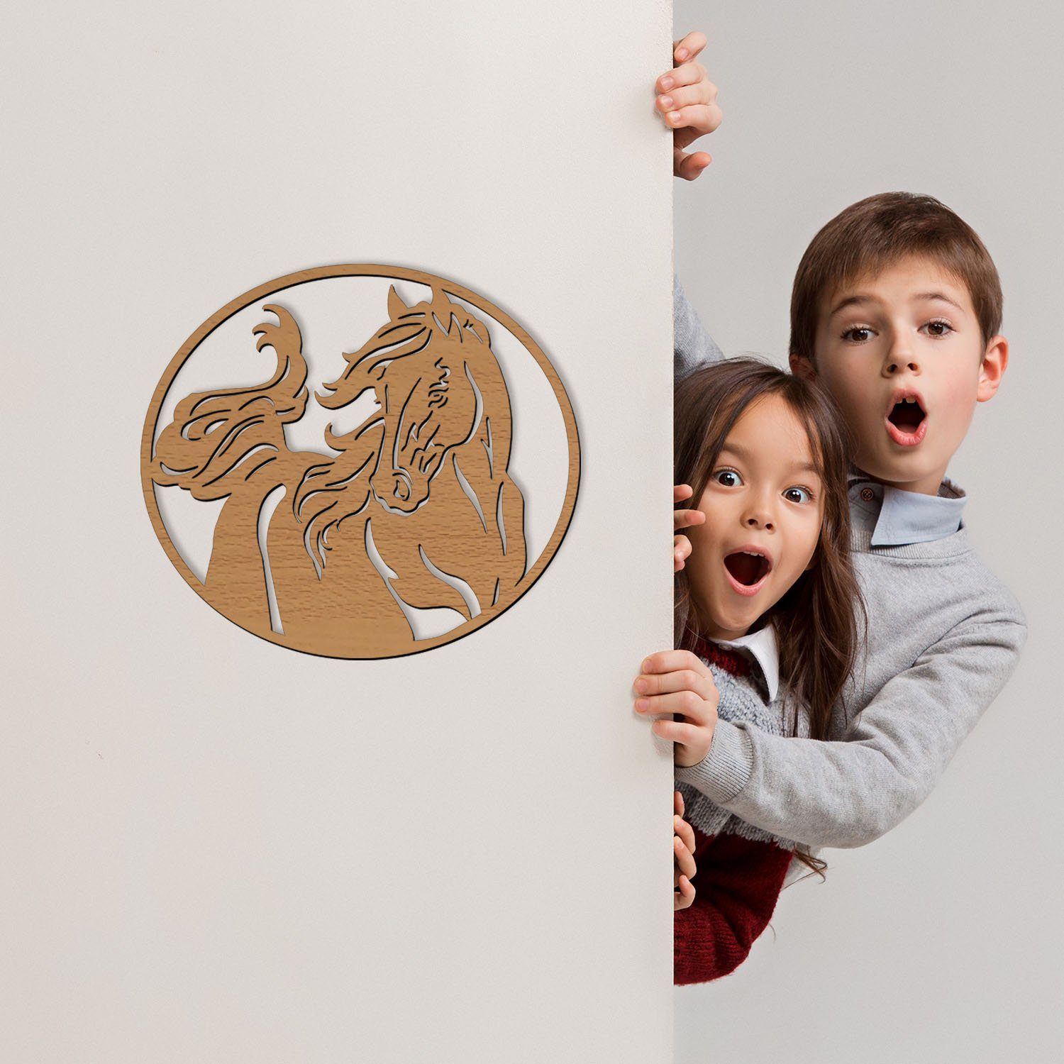 Namofactur LED Nachtlicht Pferdefreunde Nachtlicht Kinder Wandlampe Kinderzimmer I MDF Holz, LED fest integriert, Warmweiß
