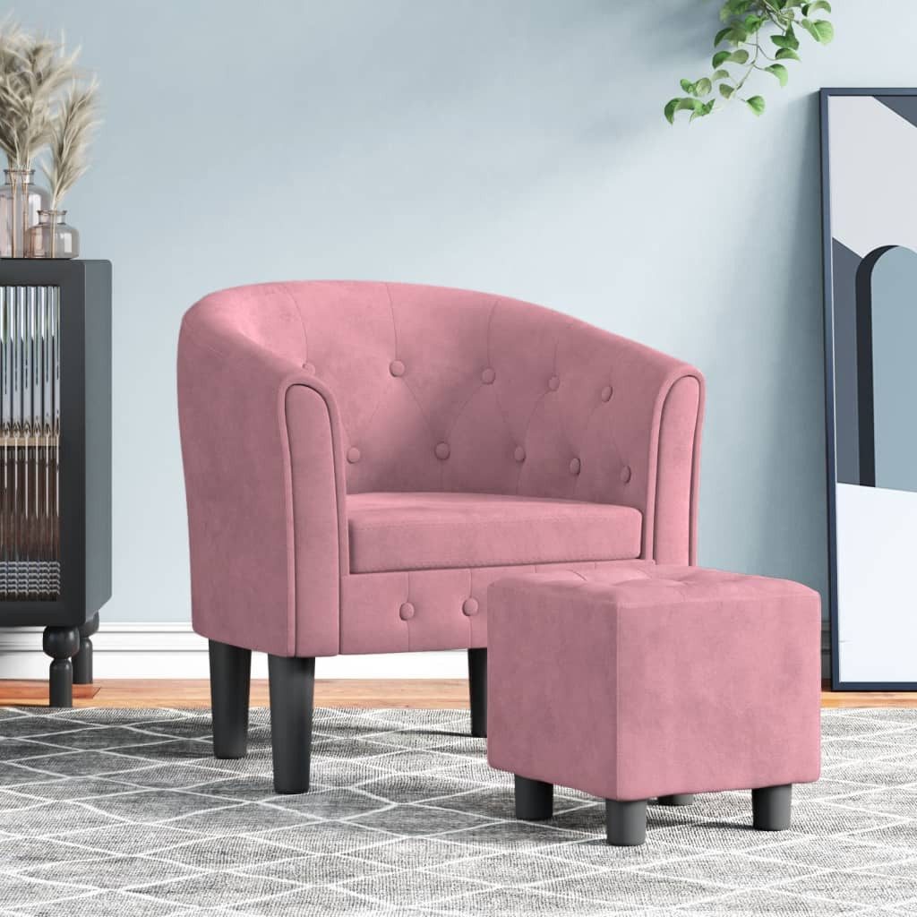 furnicato Cocktailsessel Moderner rosa Clubsessel mit Fußhocker, 70x56x68 cm, Samt & (1-St), Gepolsterter Sessel mit Knopfheftung und Hocker für das Wohnzimmer