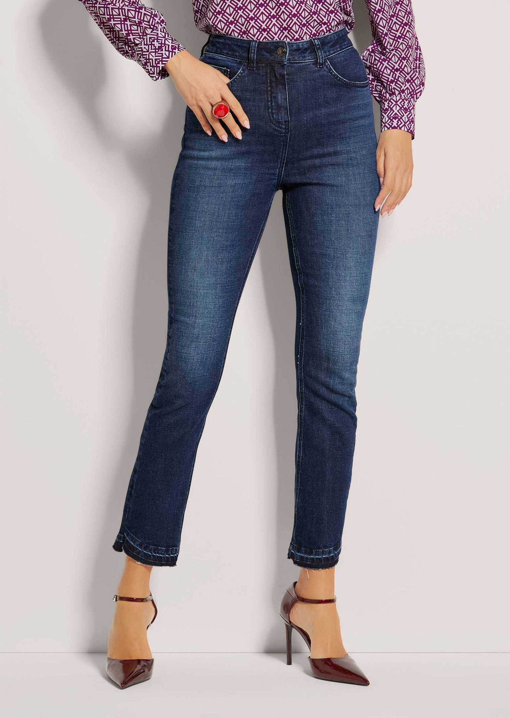 MADELEINE Gerade Jeans Five-Pocket-Hose mit schrägem Beinsaum Denimhose mit Formbund, Gürtelschlaufen und Knöchellänge