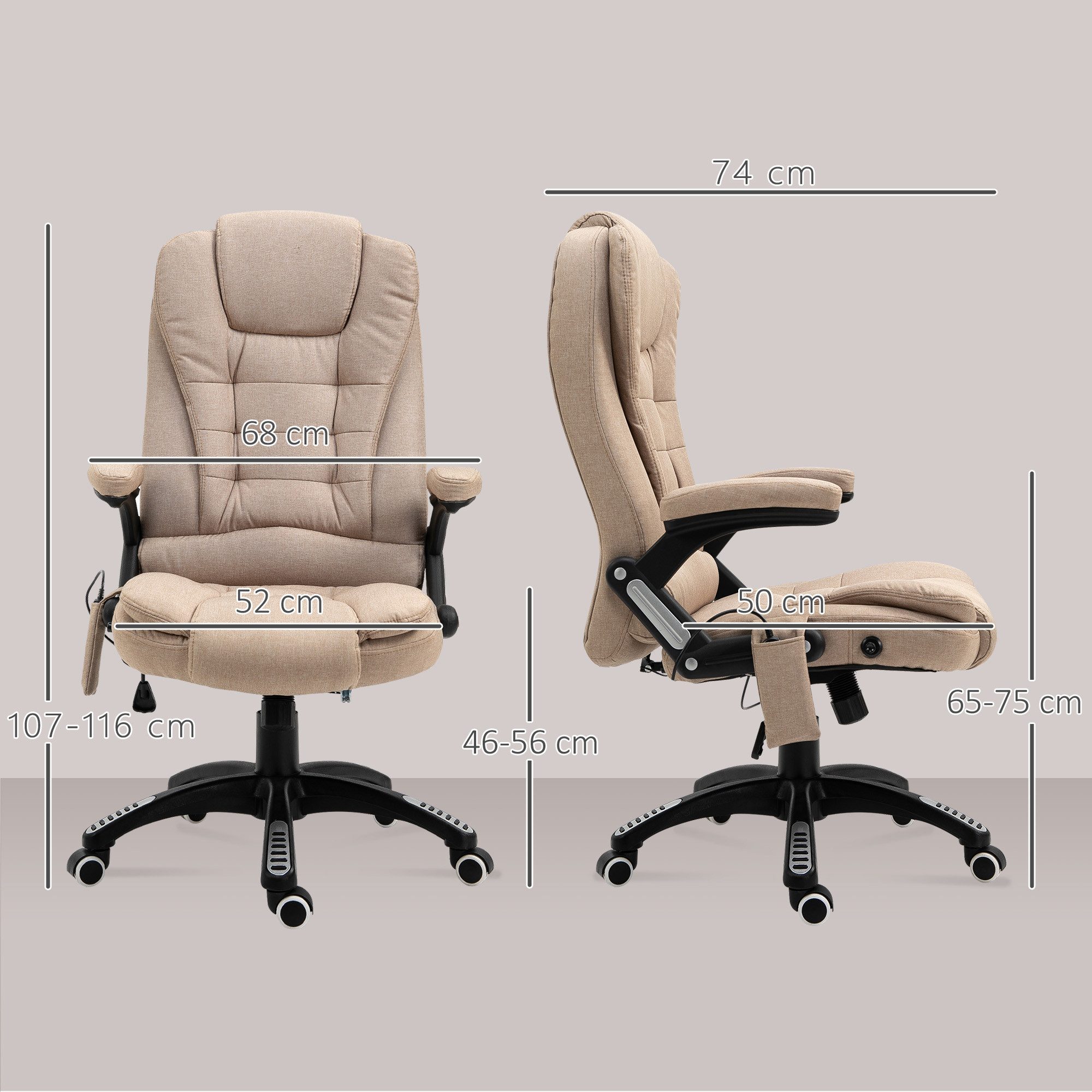 Vinsetto Schreibtischstuhl Ergonomischer Chefsessel Computerstuhl mit Heiz-/Liegefunktion (Massagesessel, 1 St), für Wohnbereich, Braun – Bild 3 von 5