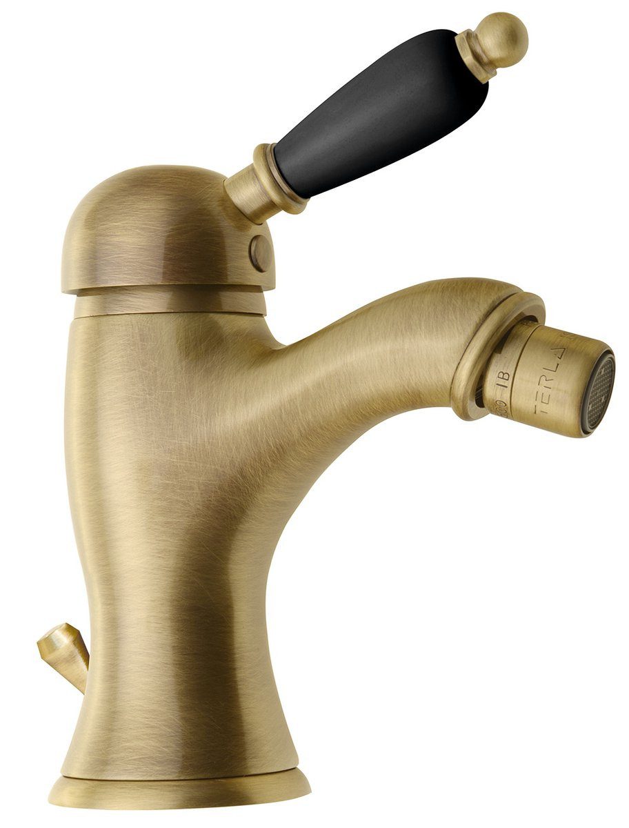 Sapho Bidetarmatur KIRKÉ BLACK Bidetarmatur mit Ablaufgarnitur, schwarzer Hebel, Bronze Sapho-KI03NB