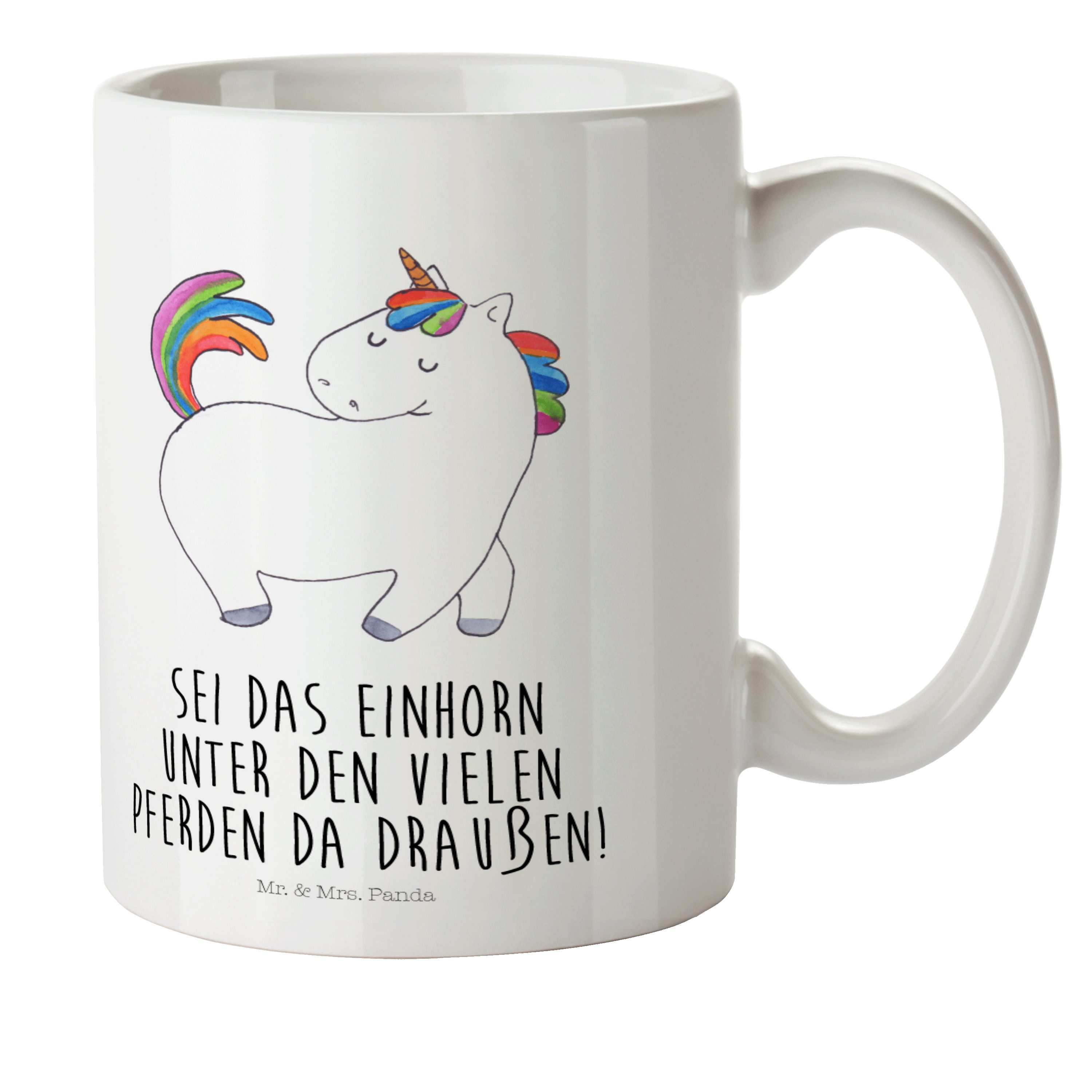 Mr. & Mrs. Panda Kinderbecher Einhorn stolzierend - Weiß - Geschenk, Unicorn, Camping Becher, Reite, Kunststoff