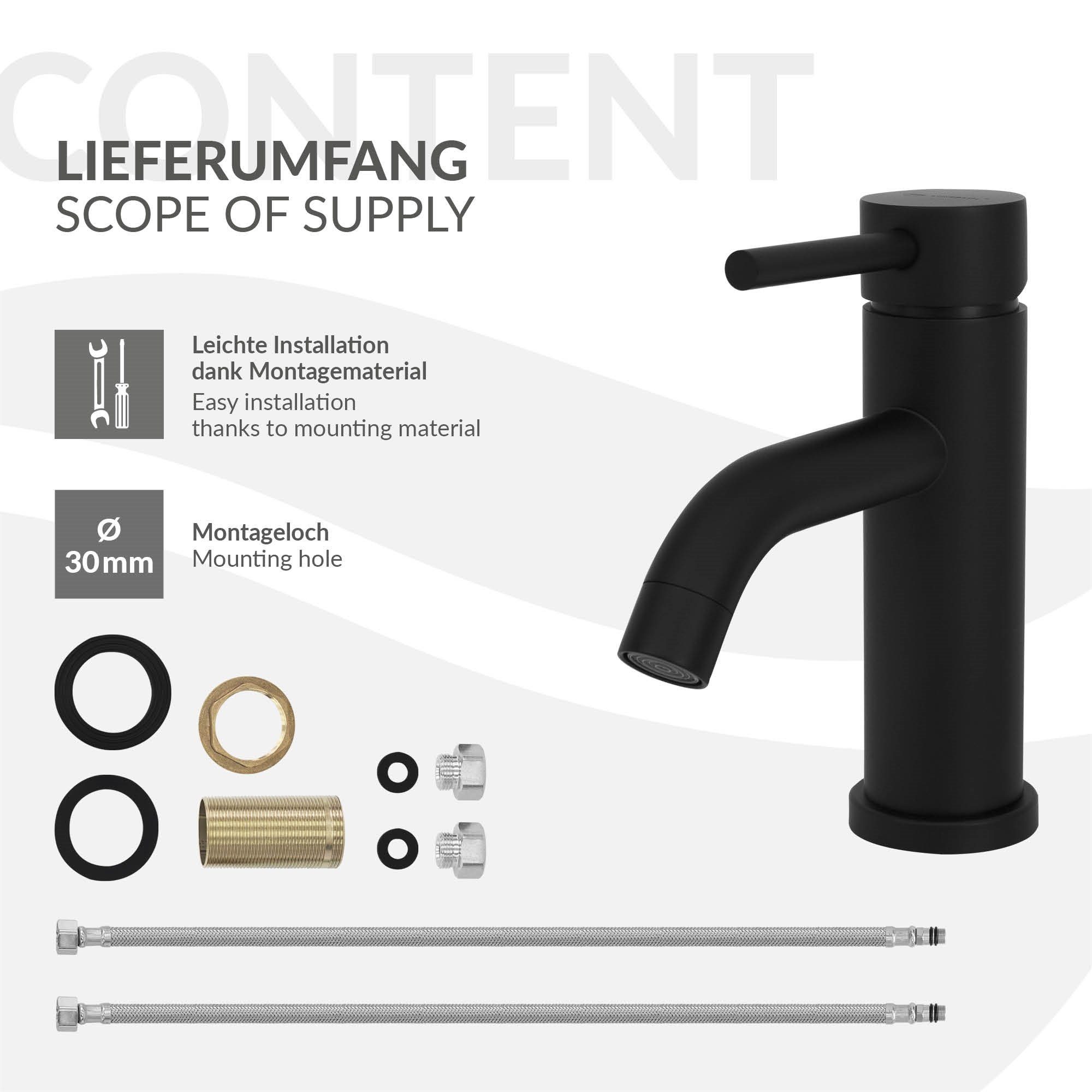 LuxeBath Waschtischarmatur Waschtischarmatur fürs matt Badezimmer Schwarz 150x54x175 mm
