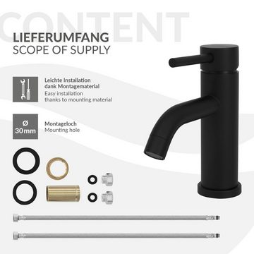 LuxeBath Waschtischarmatur Wasserhahn Mischbatterie Einhebelmischer Armaturen Schwarz Messing Rund mit Zugstange