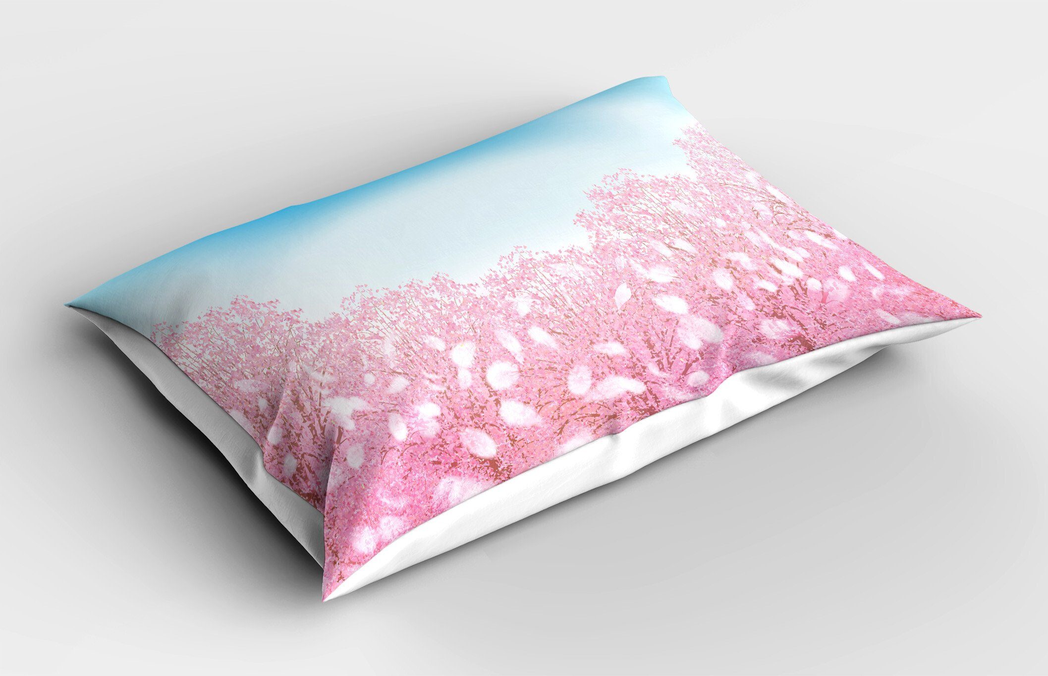 Kirschblüten-Ansicht Dekorativer Gedruckter Kissenbezug, (1 Standard Kissenbezüge King Pink Size Abakuhaus Stück), Und Blau