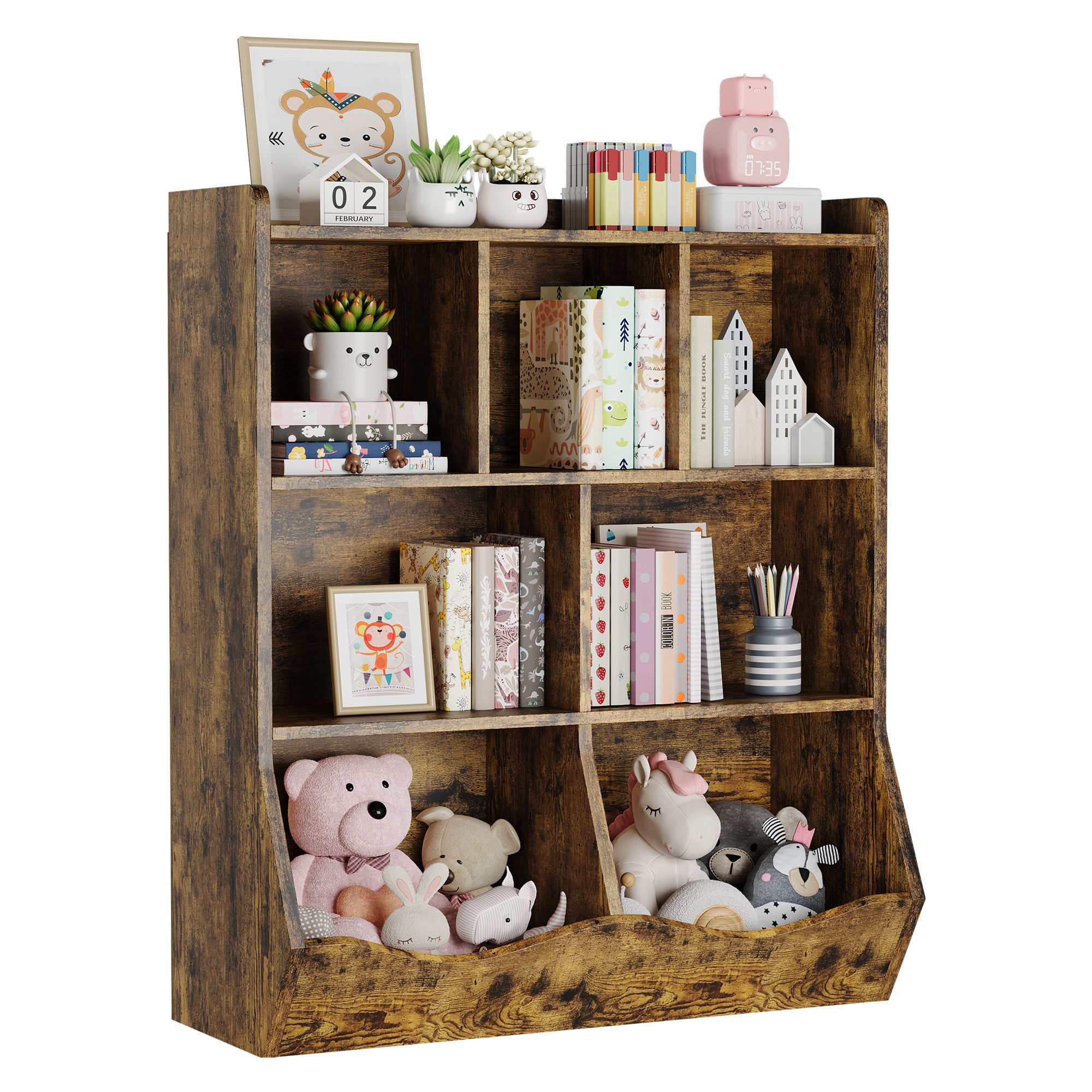 GarveeMore Kinderregal Bücherregal Kinder Spielzeugregal mit 7 Fächern 92x3 günstig online kaufen