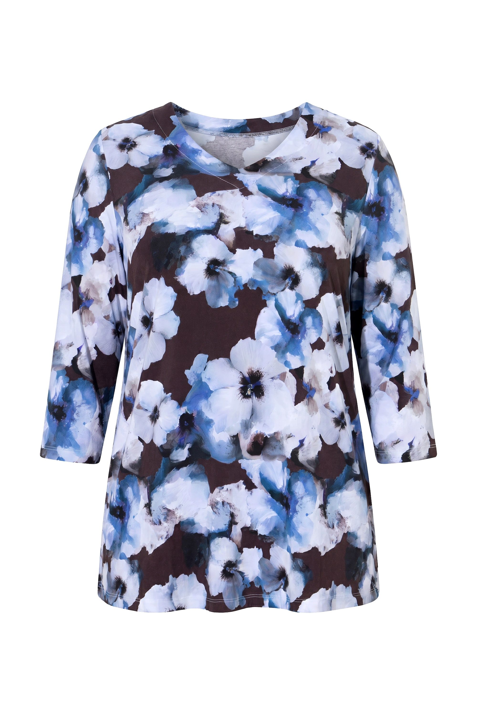 T-Shirt Slinky-Shirt Blüten A-Linie V-Ausschnitt 3/4-Arm