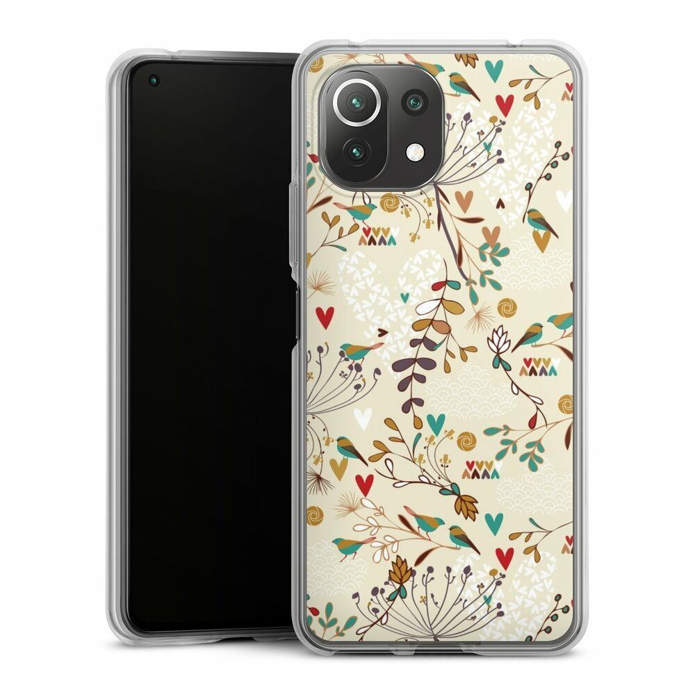 DeinDesign Handyhülle Retro Vogel Blumen Floral Wilderness, Xiaomi Mi 11 Lite 5G Silikon Hülle Bumper Case Handy Schutzhülle