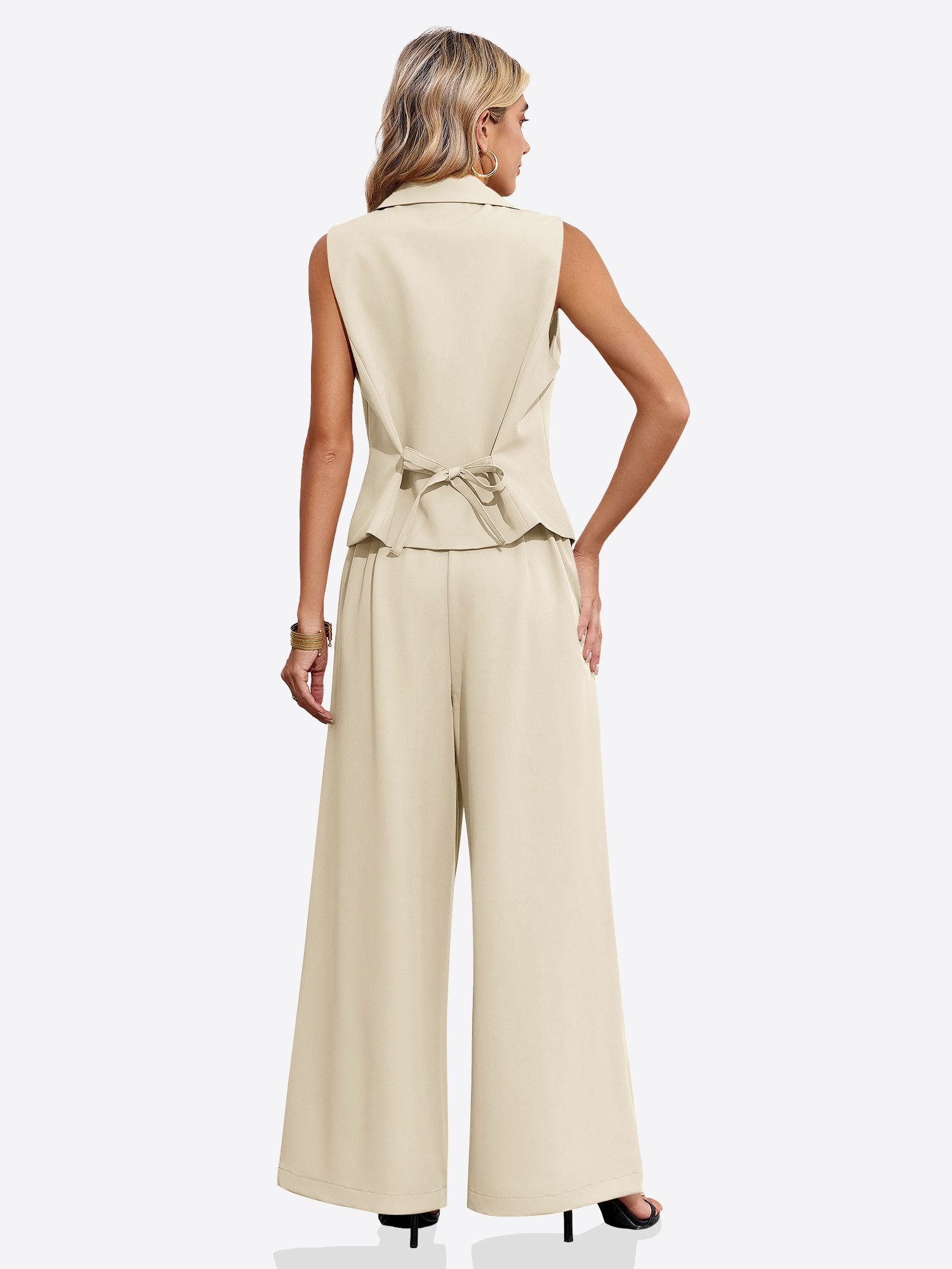 Imily Bela Hosenanzug Damen Sommer Hosenanzug im 2-teiligen Set (Set, 2-tlg., Anzugweste + Weite Hose) mit Kordelzügen