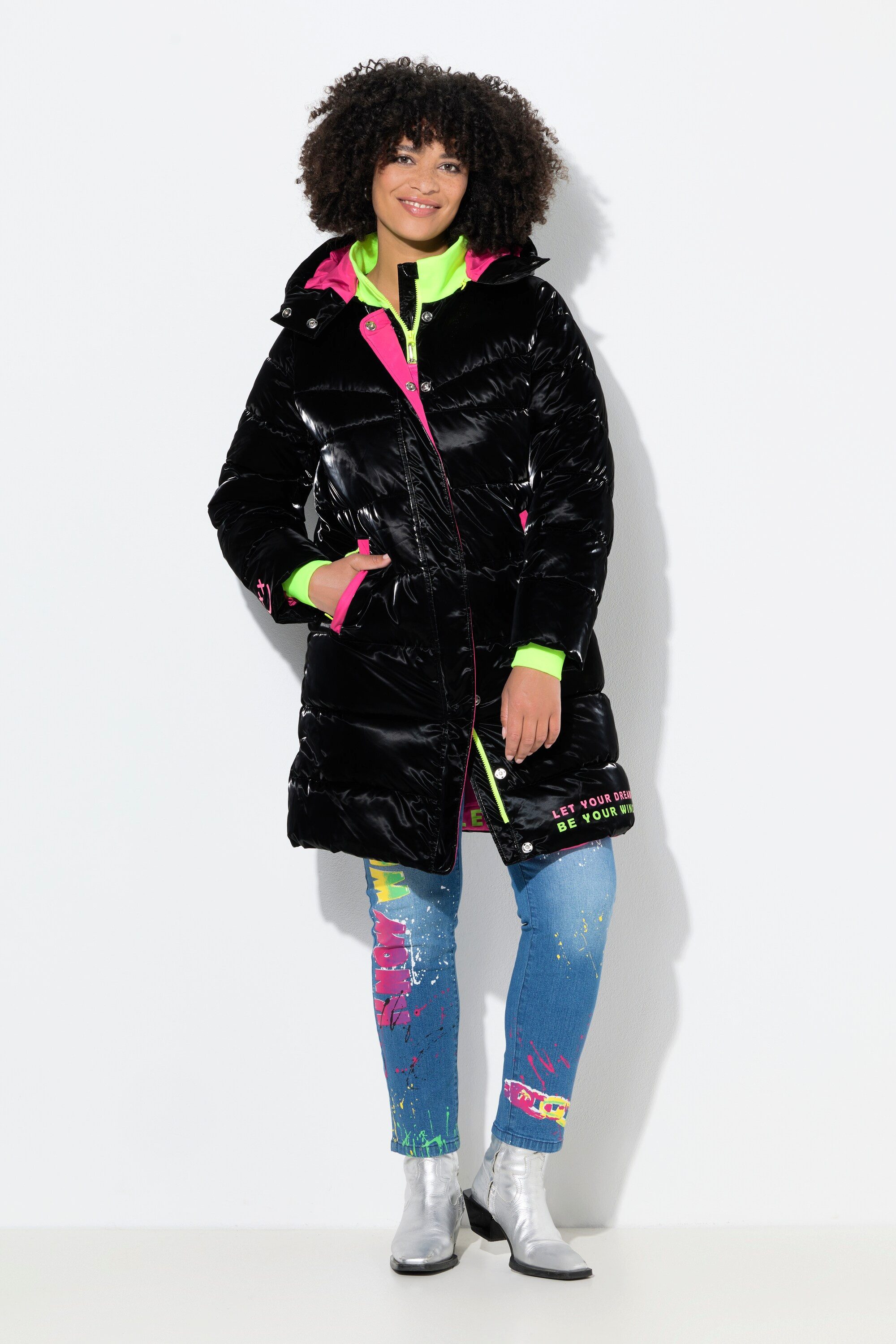 Angel of Style Steppjacke Steppmantel Straight Fit Neon-Details Rückenprint günstig online kaufen