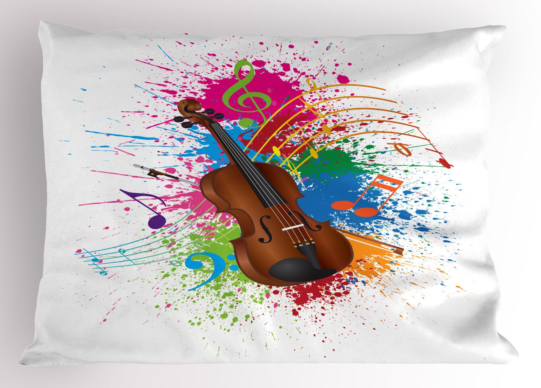 Farbspritzer Kissenbezüge Gedruckter Abakuhaus Dekorativer Kopfkissenbezug, Standard Size (1 Kunst Stück), Violine Musik