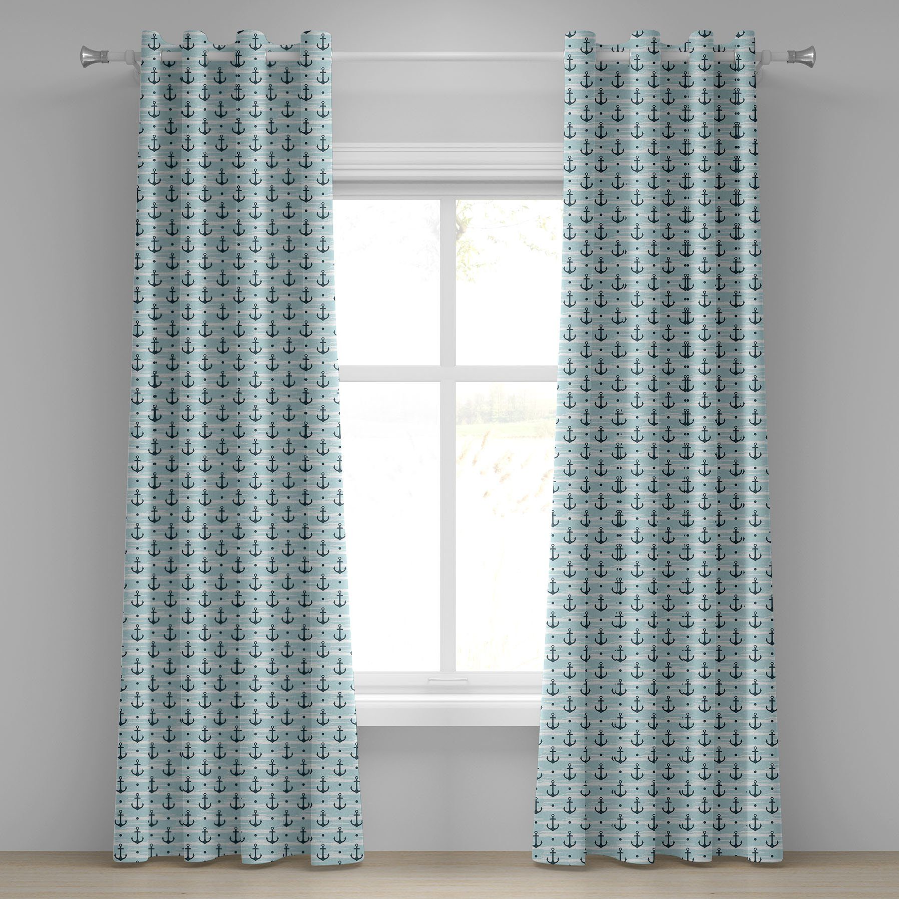 Gardine Dekorative 2-Panel-Fenstervorhänge für Schlafzimmer Wohnzimmer, Abakuhaus, Anker Muster mit Anker