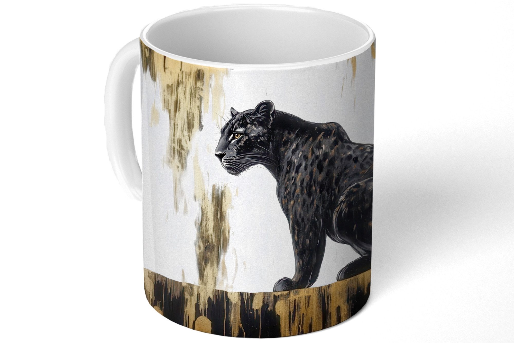 MuchoWow Tasse Panther - Schwarz - Abstrakt - Gold, 1-tlg., Keramik, Kaffeetassen, Teetasse, Becher, Kaffeebecher, Geschenk