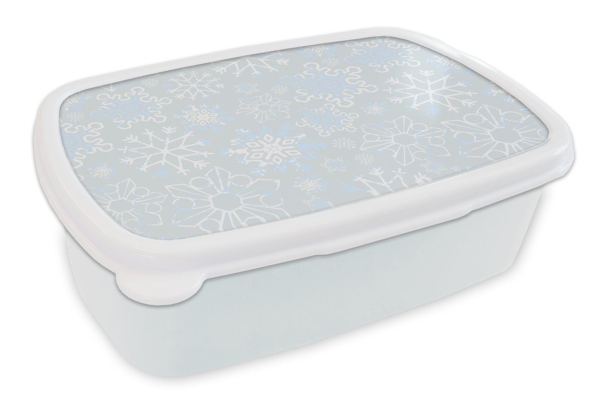 MuchoWow Lunchbox Winter - Schneeflocke - Design, Kunststoff, (2-tlg), Brotbox für Kinder und Erwachsene, Brotdose, für Jungs und Mädchen weiß