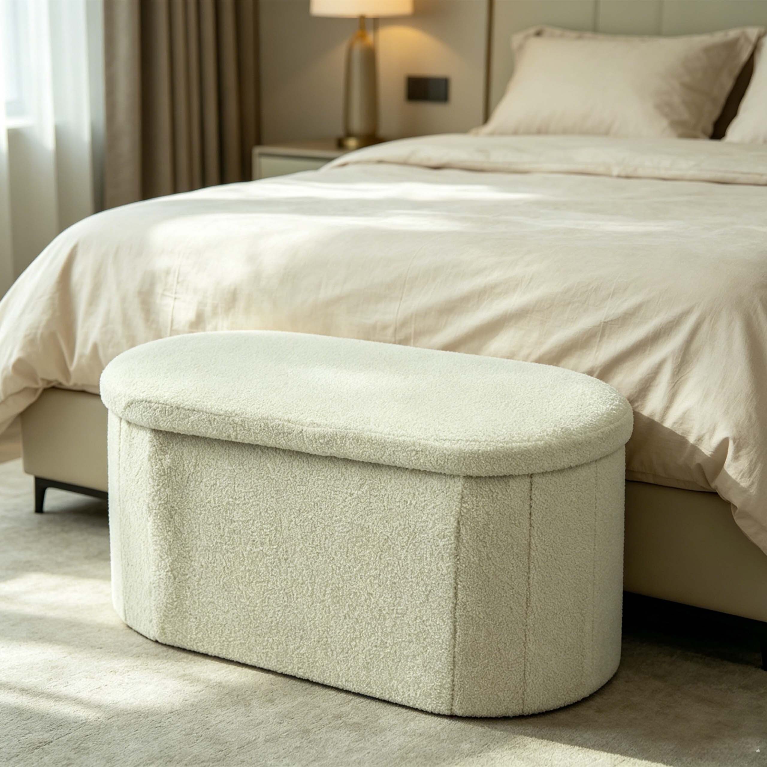 relaxdays Sitztruhe Sitzbank aus Teddystoff (1-St), Salbei – Bild 2 von 5