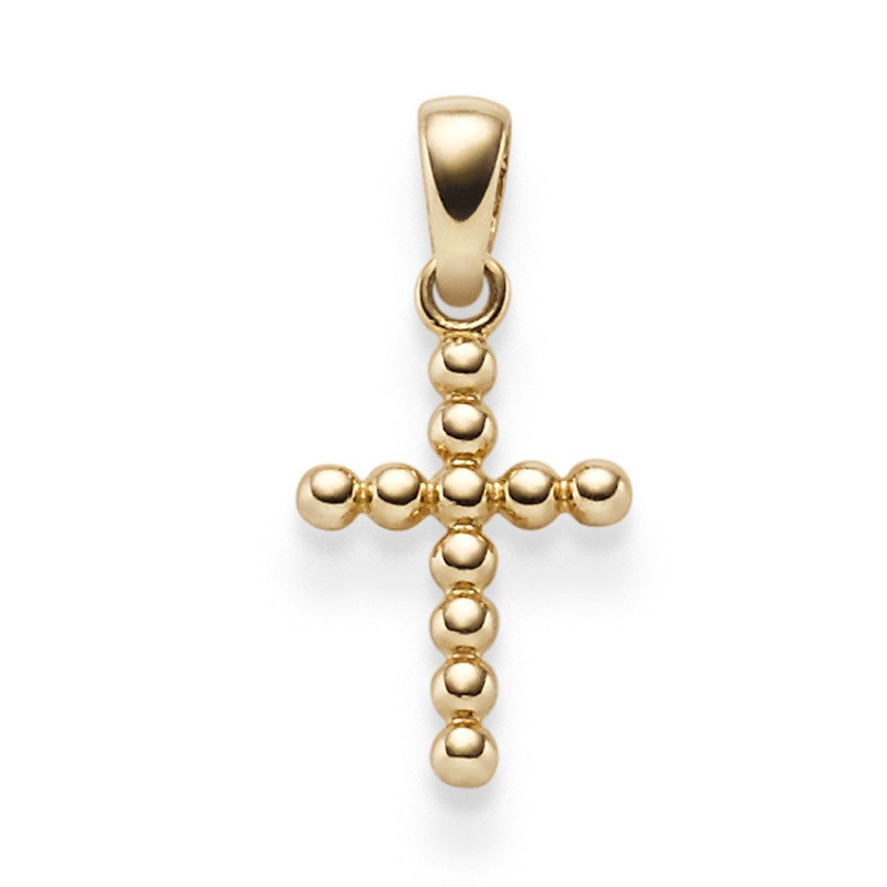 Kettenanhänger Anhänger Kreuz aus Kügelchen, 585 Gelbgold