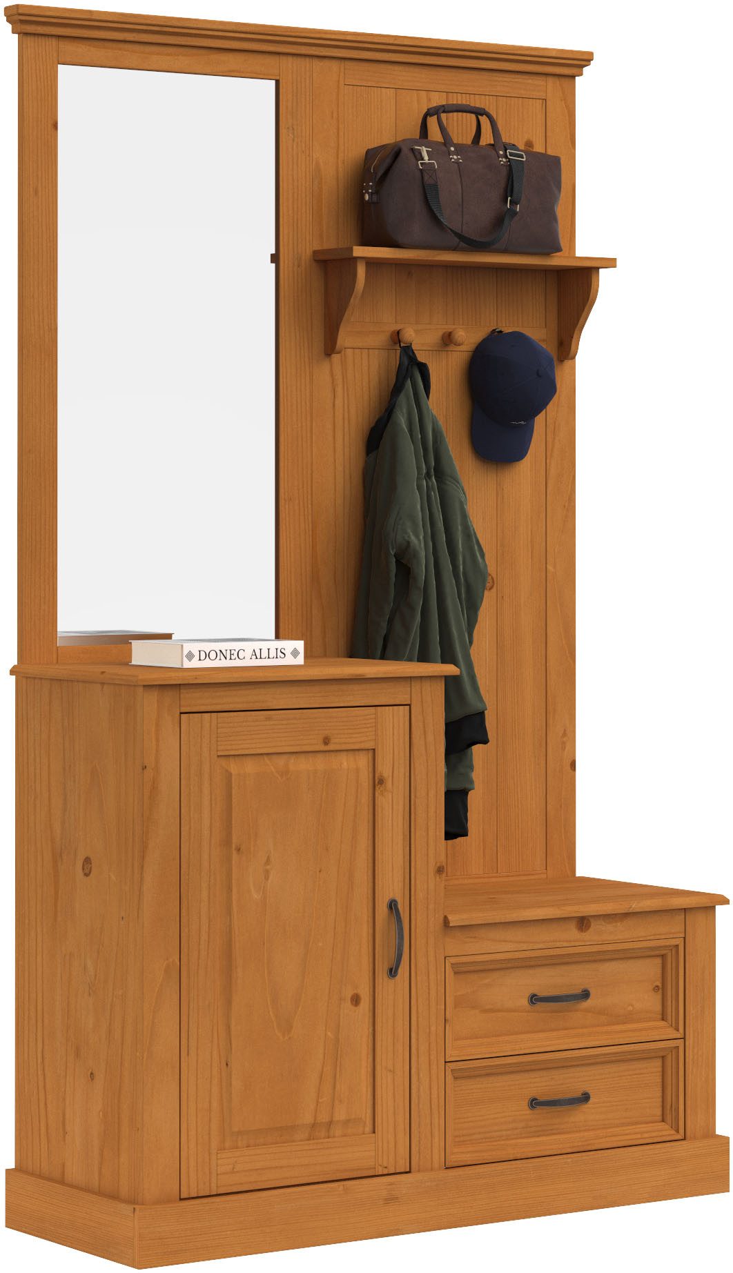 OTTO home Kompaktgarderobe Selma Garderobe inkl. Kommode, 2 Schubkästen, Spiegel Garderobe mit Spiegel, Haken und Hutablage, Breite 110 cm