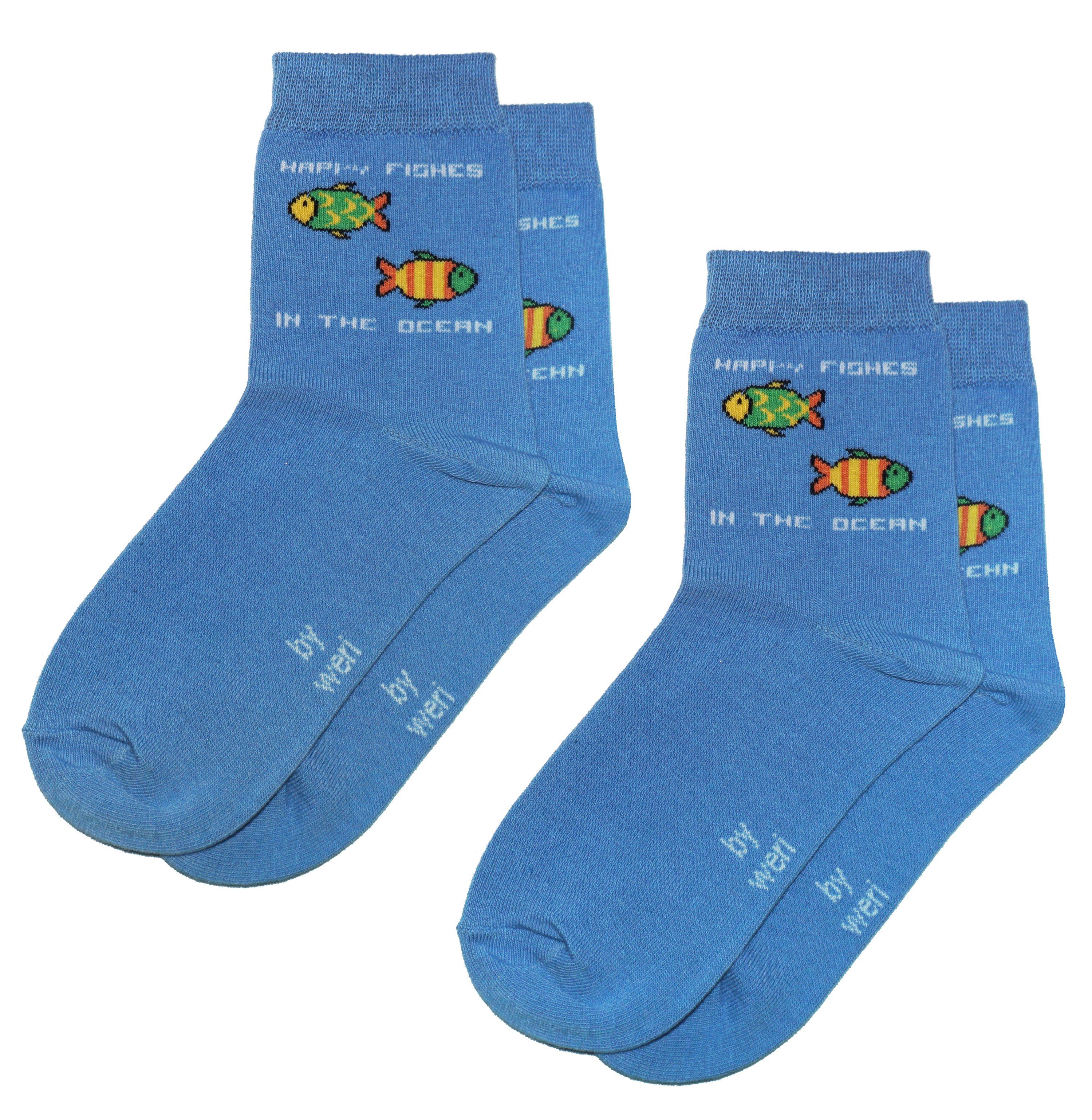 Wäsche Sportsocken WERI SPEZIALS Strumpfhersteller GmbH Socken Kinder Socken 2-er Pack für Jungs Happy Fishes aus Baumwolle (Set
