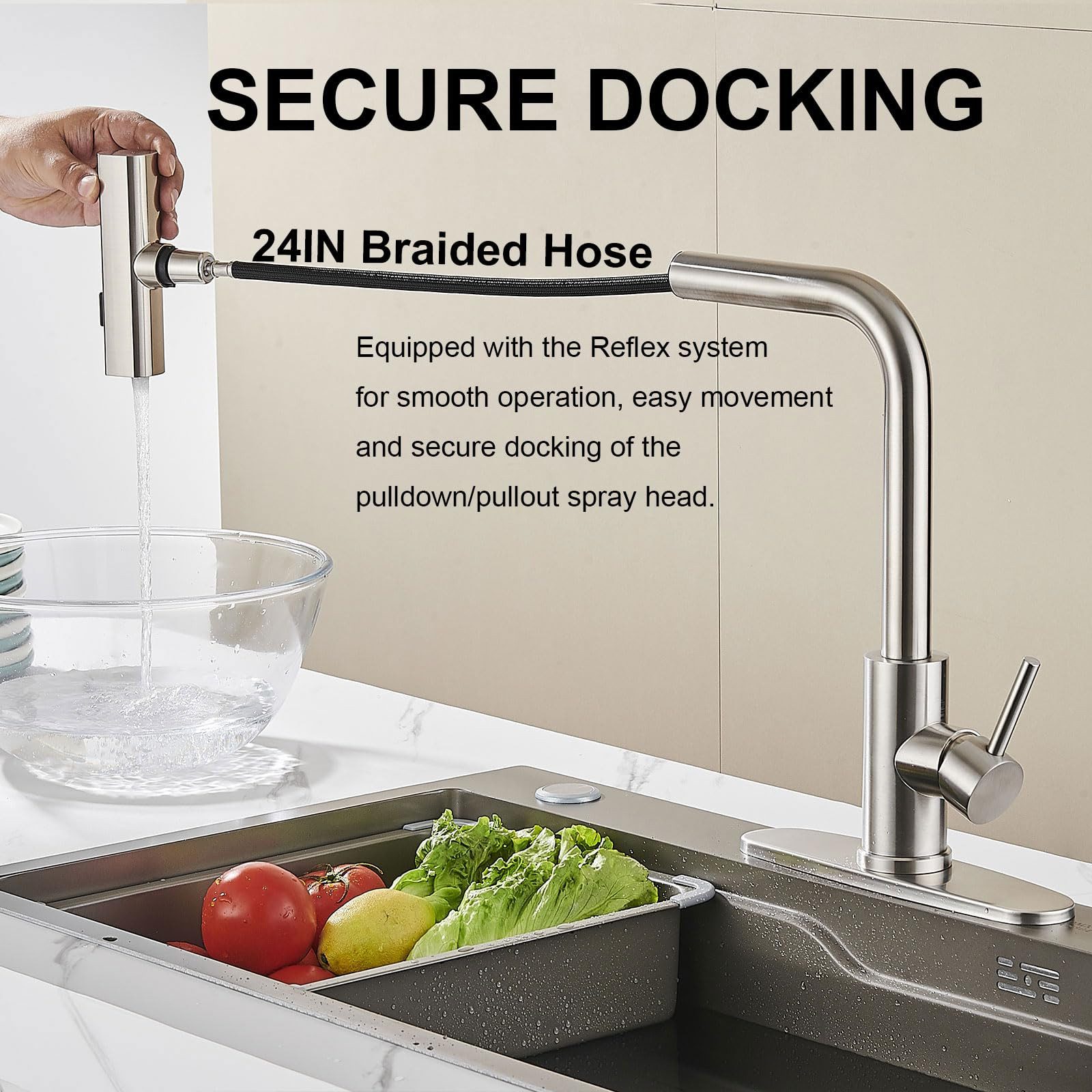 ibettertec Waschtischarmatur Waschtischarmatur Wasserhahn Bad,Waschtischarmatur (Waschbecken-Küchenarmatur,mit Handbrause,Küchenarmatur, Küchenarmatur,3 Strahlarten,360 Grad drehbar,Wasserhahn aus Edelstahl) 304 mit Herausziehbar Brause Mischbatterie Kalt-und Warmwasserhahn