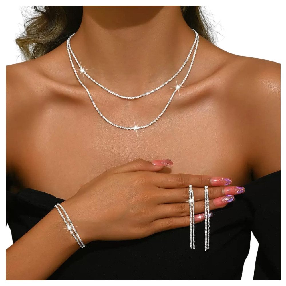 Zaewry Schmuckset Damenschmuck-Set, 3-teilig mit Ohrringen, Halskette und Armband