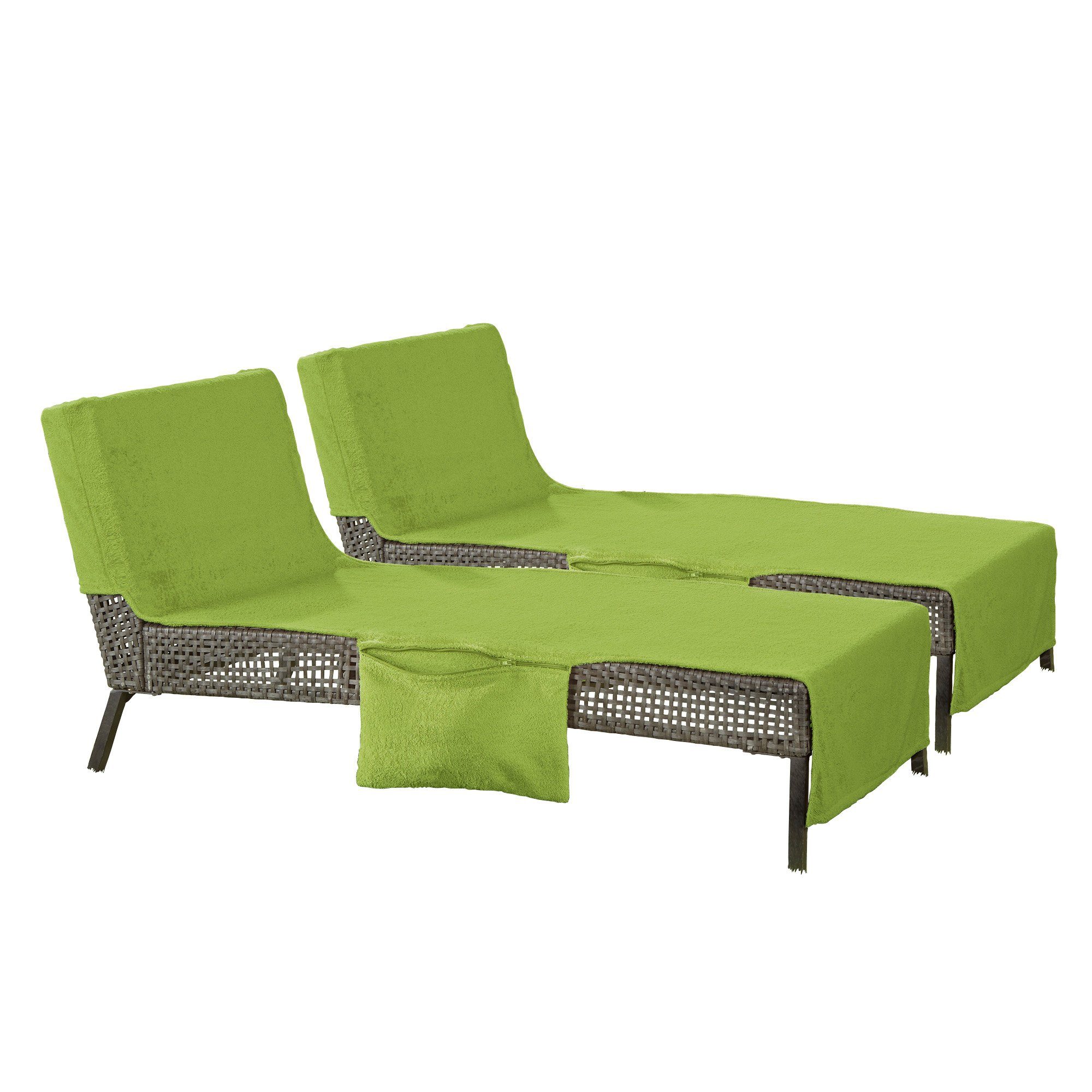 Erwin Müller Strandtuch Liegetuch mit Reißverschlusstaschen 2er-Pack, Walkfrottier, Walk-Frottier Uni