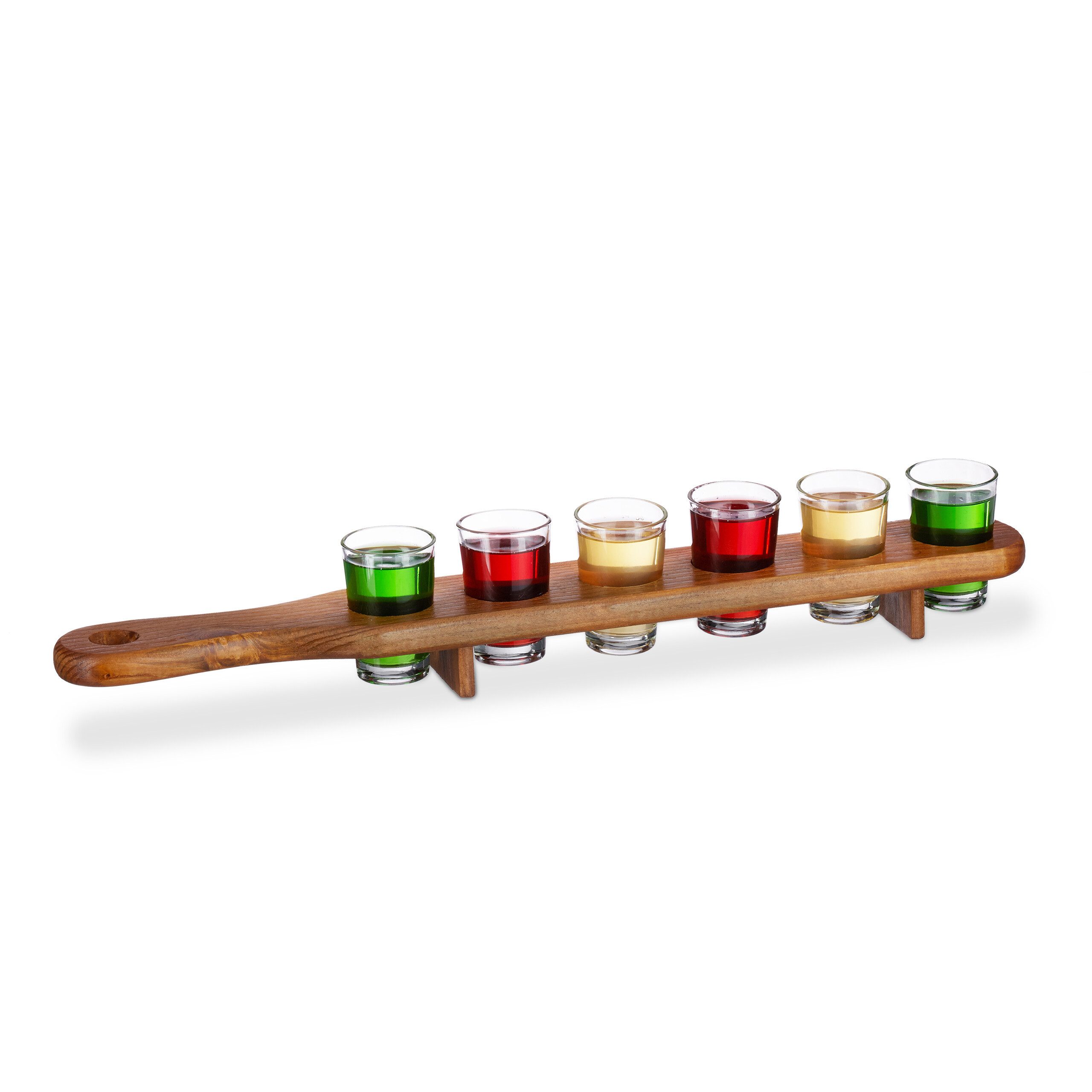 relaxdays Gläser-Set Schnapsbrett Holz mit 6 Gläsern, 7-tlg., Glas