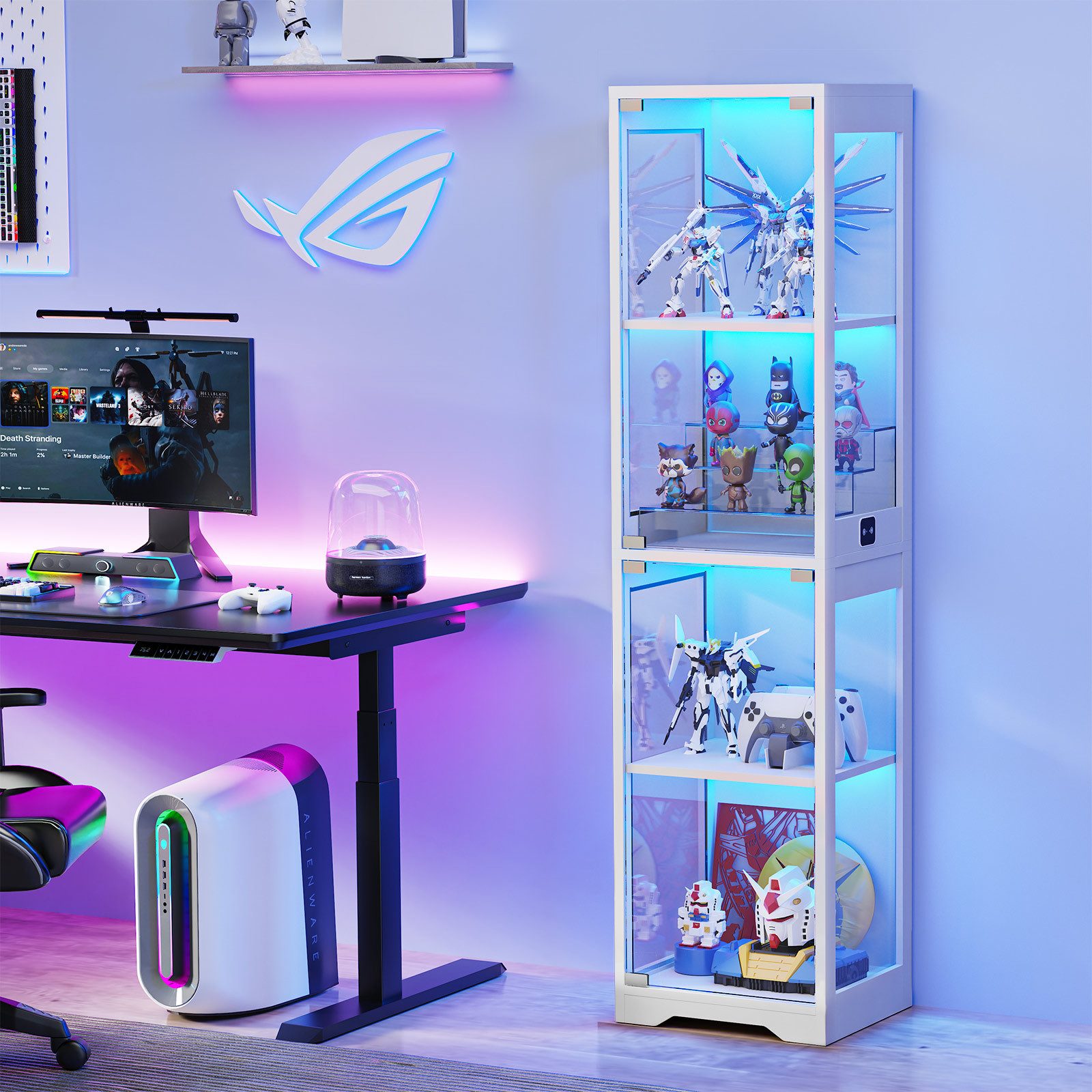 BROTTAR Glasvitrine Ausstellungsschrank mit Glastür, 4-stufiger Kuriosekabinett (1-St) Helligkeitsregelung, einfacher Aufbau mit Kippschutz