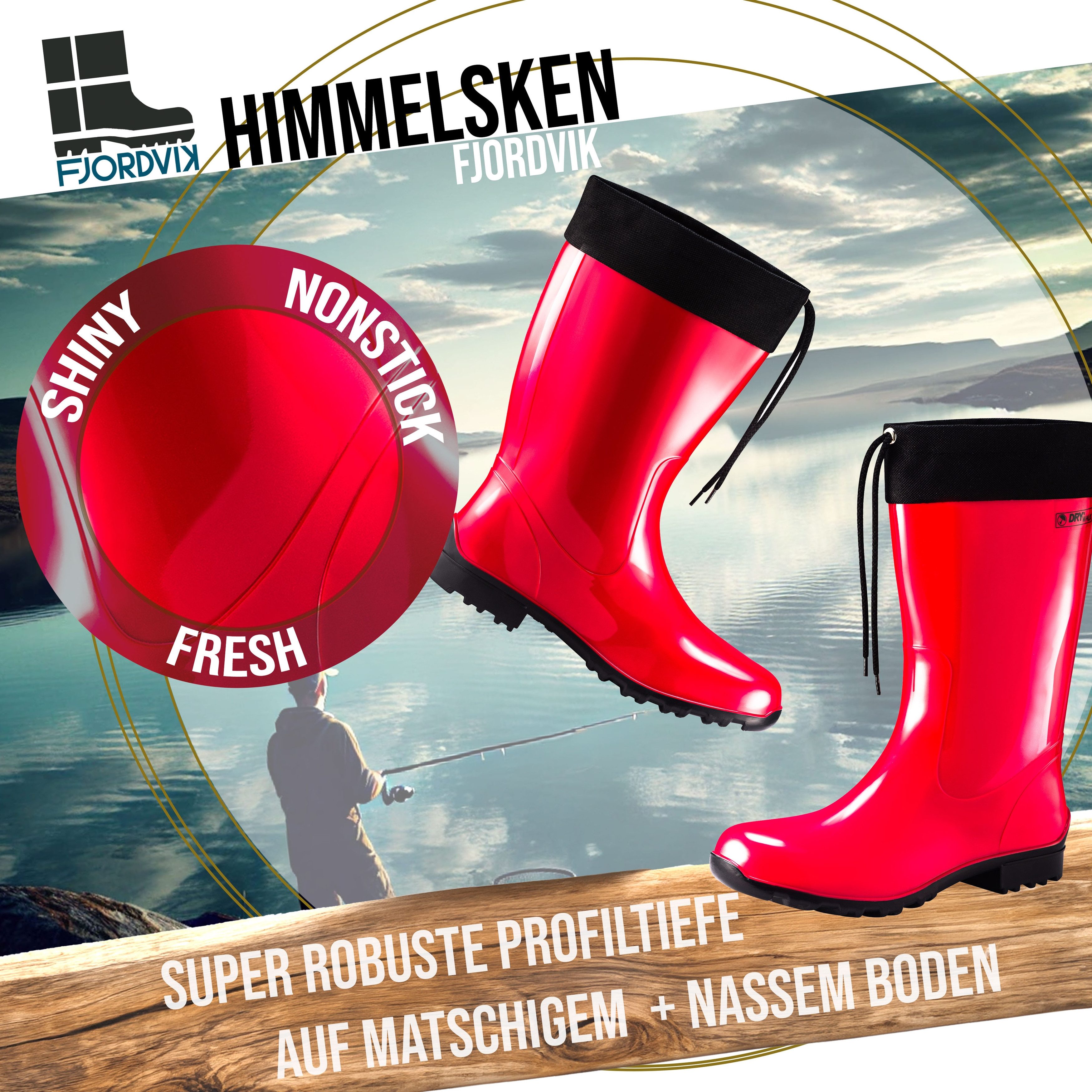 Fjordvik Himmelsken Regenstiefel SCF-Glanzdesign 39 Rot Gummistiefel Perfekt für die Stadt Spaziergänge Gassigehen