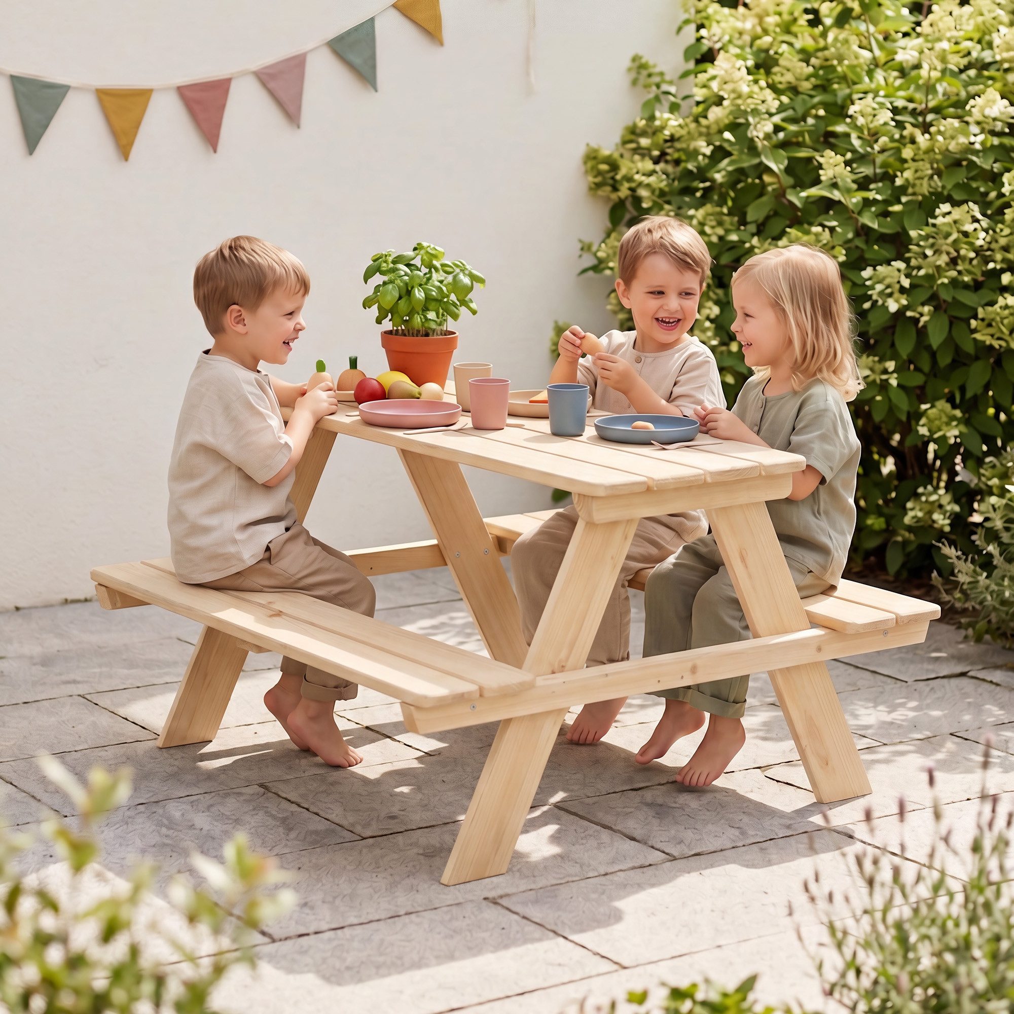 roba® Garten-Kindersitzgruppe Picknick for 4, Kindersitzgarnitur für den Garten - Massivholz - Sicher & Stabil