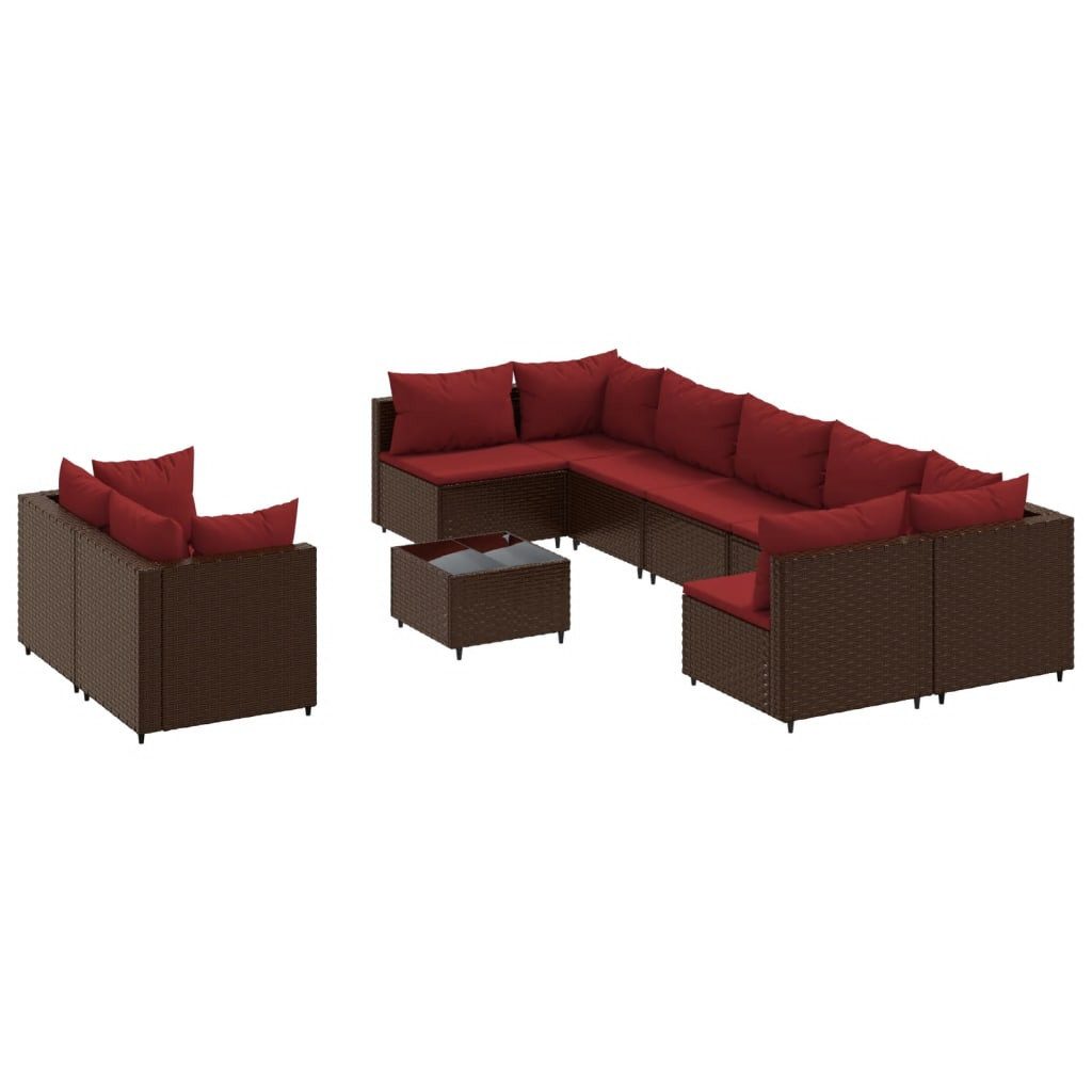 vidaXL Gartenlounge-Set 10-tlg. Garten-Sofagarnitur mit Kissen Braun Poly Rattan, (1-tlg)