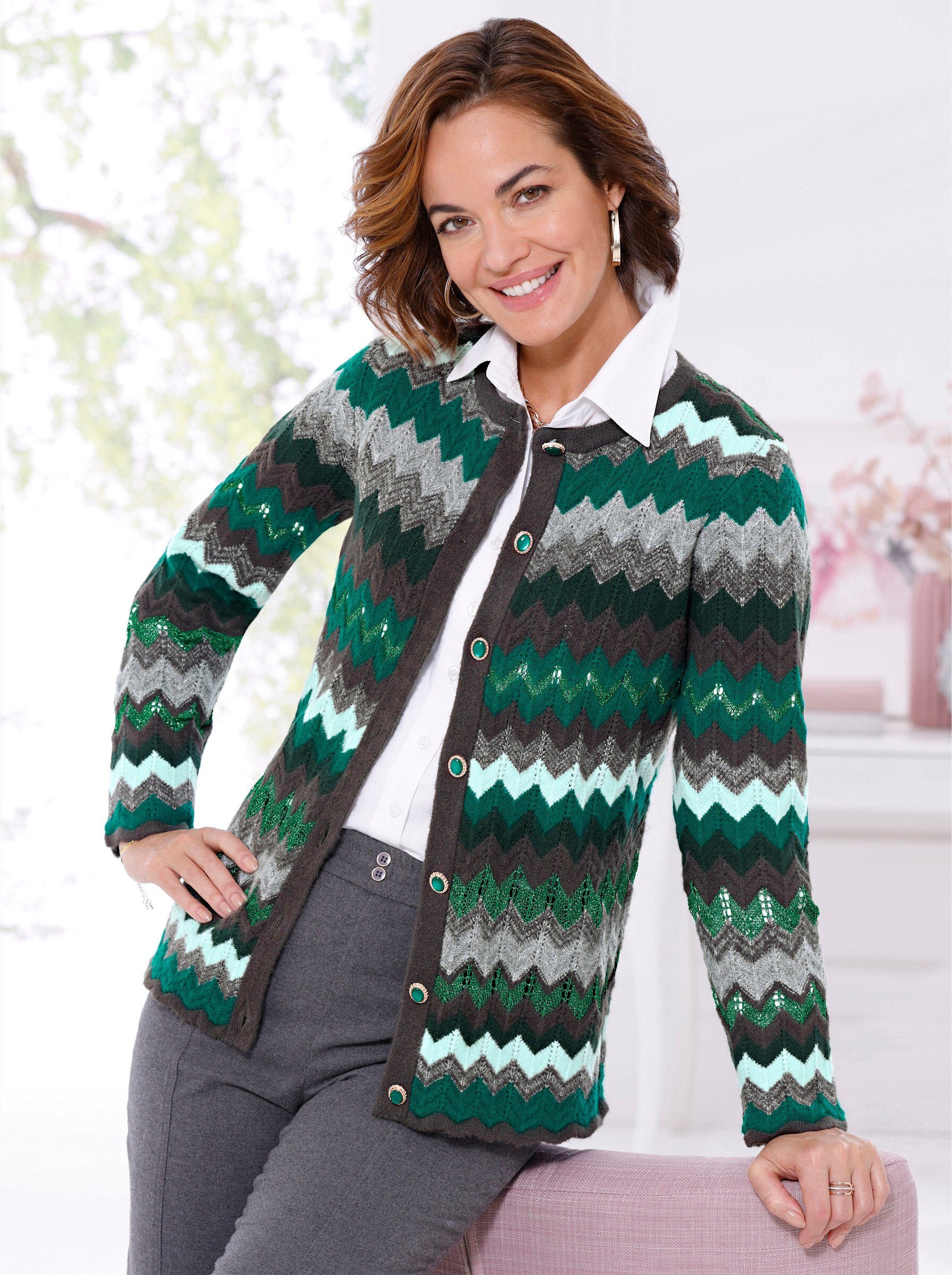 mint-anthrazit-gemustert Strickjacke WEIDEN WITT