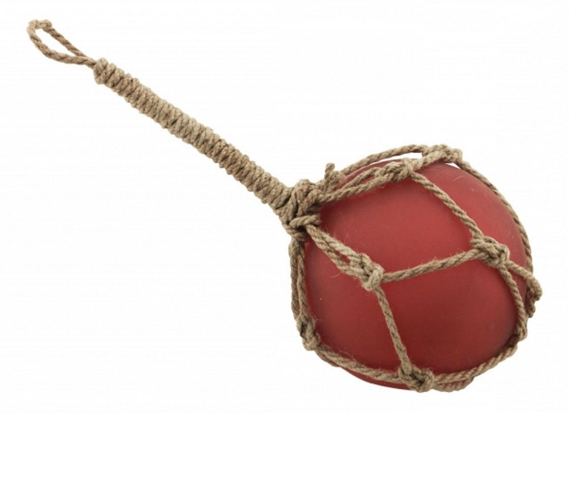 Linoows Dekoobjekt Fischernetz Kugel Fischerkugel aus Glas im Netz Rot 12,5 cm, im Jutenetz eingewoben