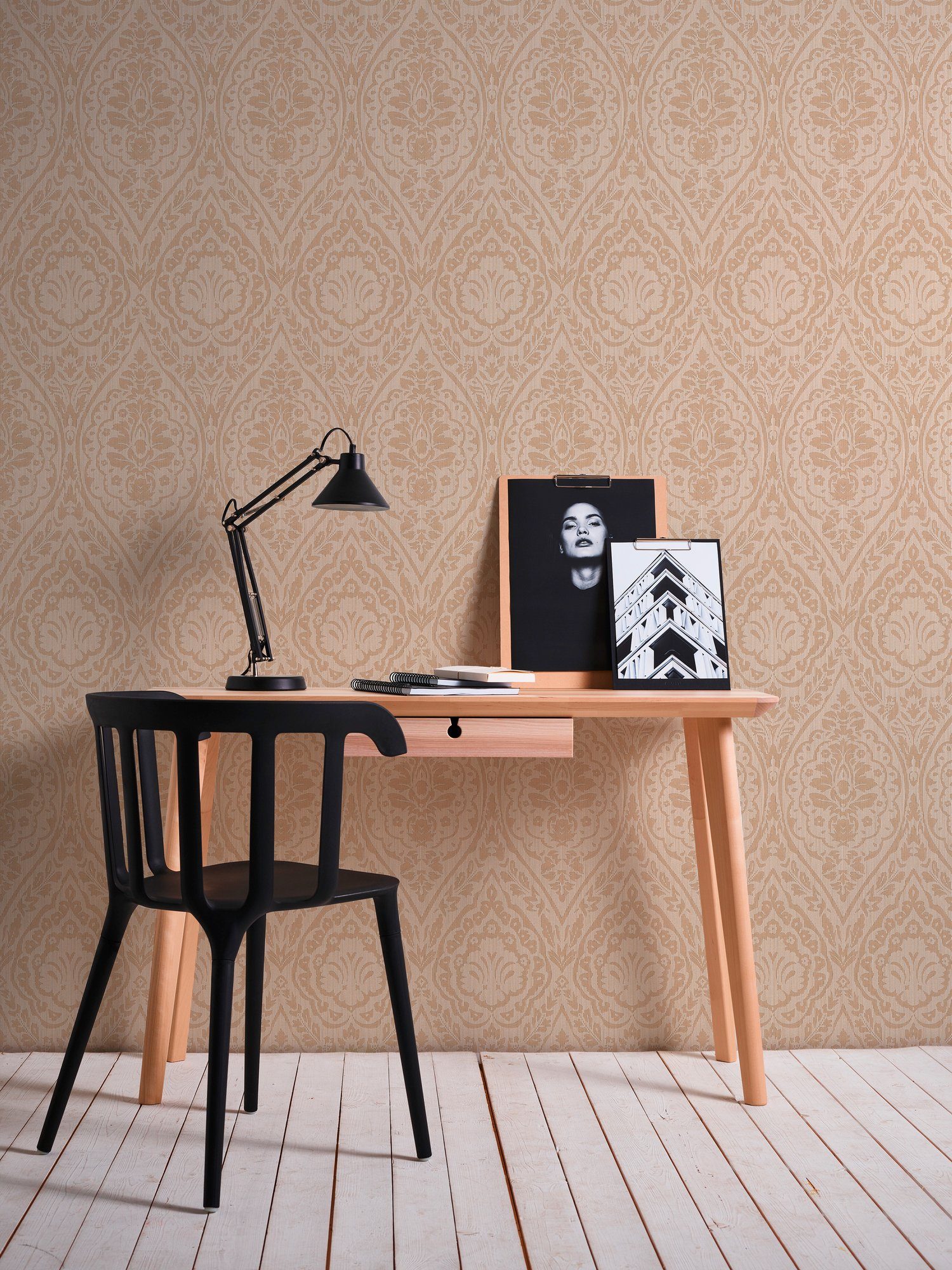 Paper samtig, Textiltapete Tapete A.S. beige Création Architects Streifen Barock, Tessuto,