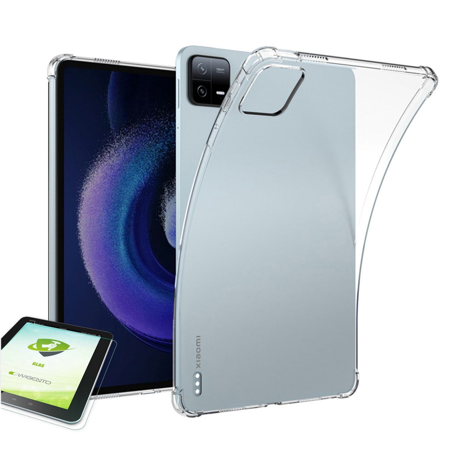 Wigento Tablet-Hülle + Schutzglas für Xiaomi Pad 8 / 8 Pro / Pad 7 / 7 Pro Schock 9H Glas, Schock Silikon TPU Tablet Schutz Hülle