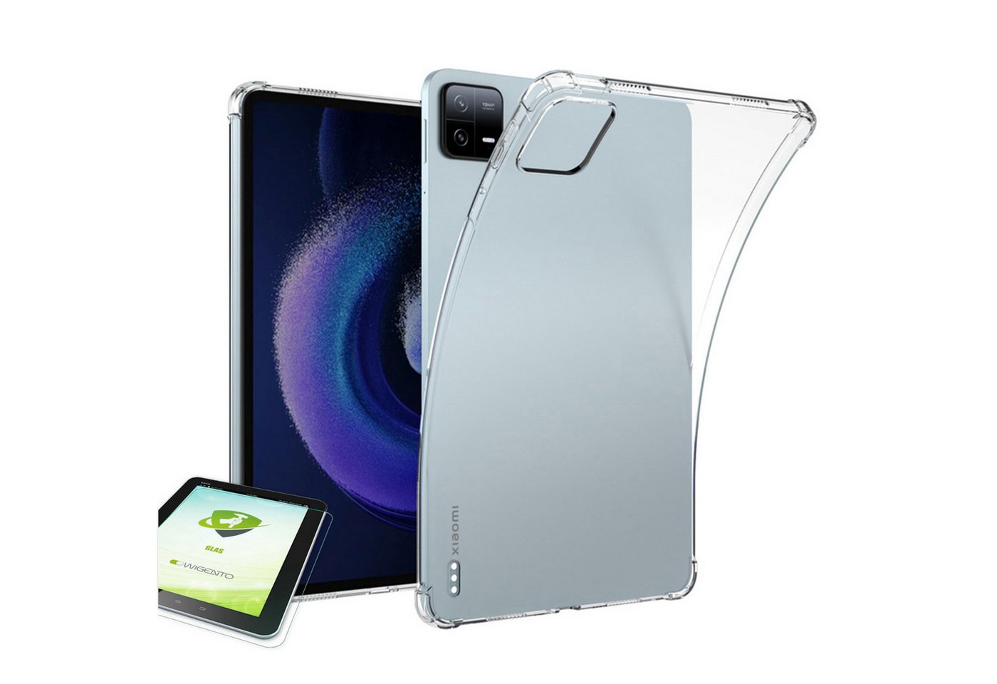 Wigento Tablet-Hülle + Schutzglas für Xiaomi Pad 8 / 8 Pro / Pad 7 / 7 Pro Schock 9H Glas, Schock Silikon TPU Tablet Schutz Hülle