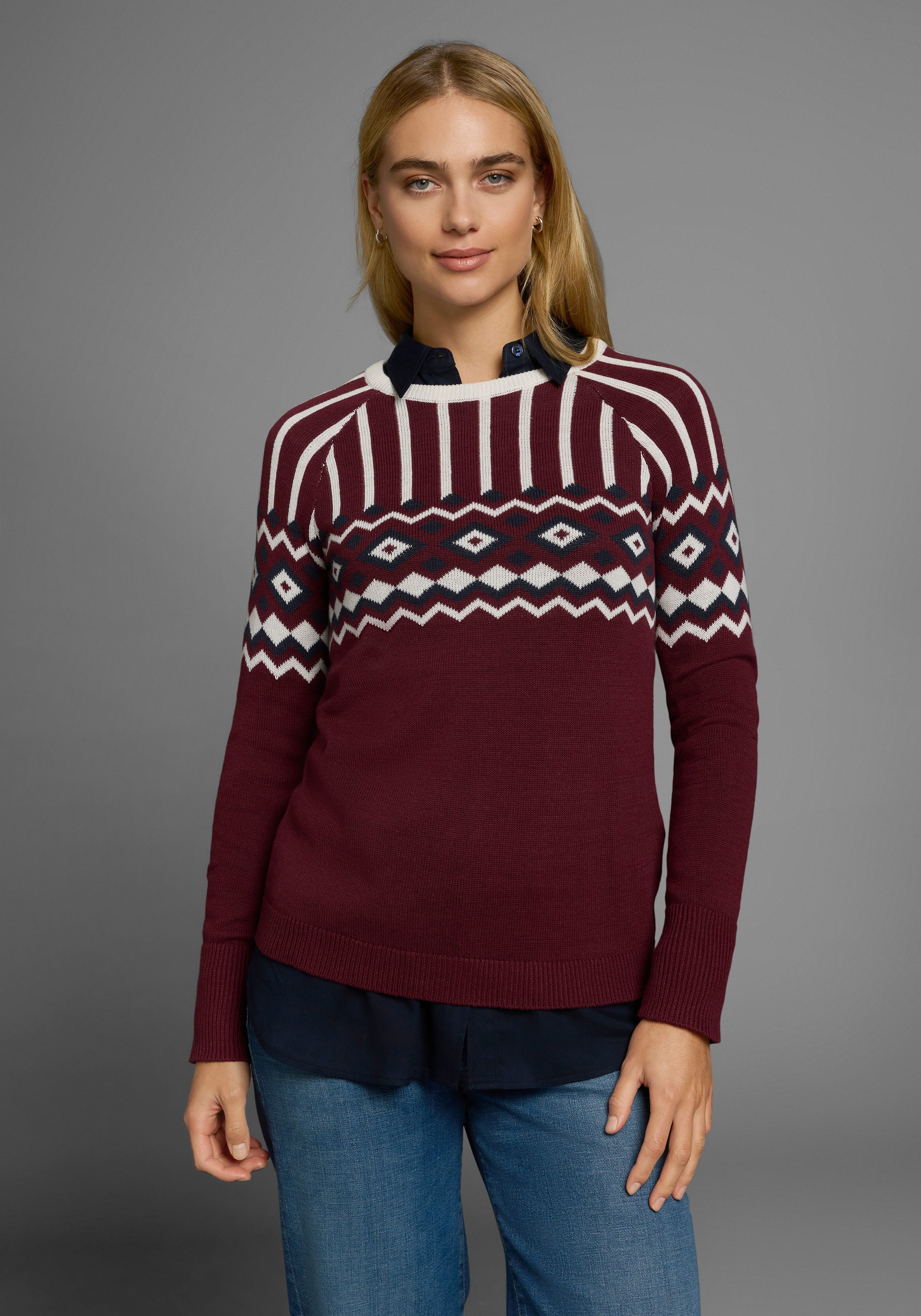 AJC Jacquardpullover mit Norwegermuster in verschiedenen Farbvarianten günstig online kaufen