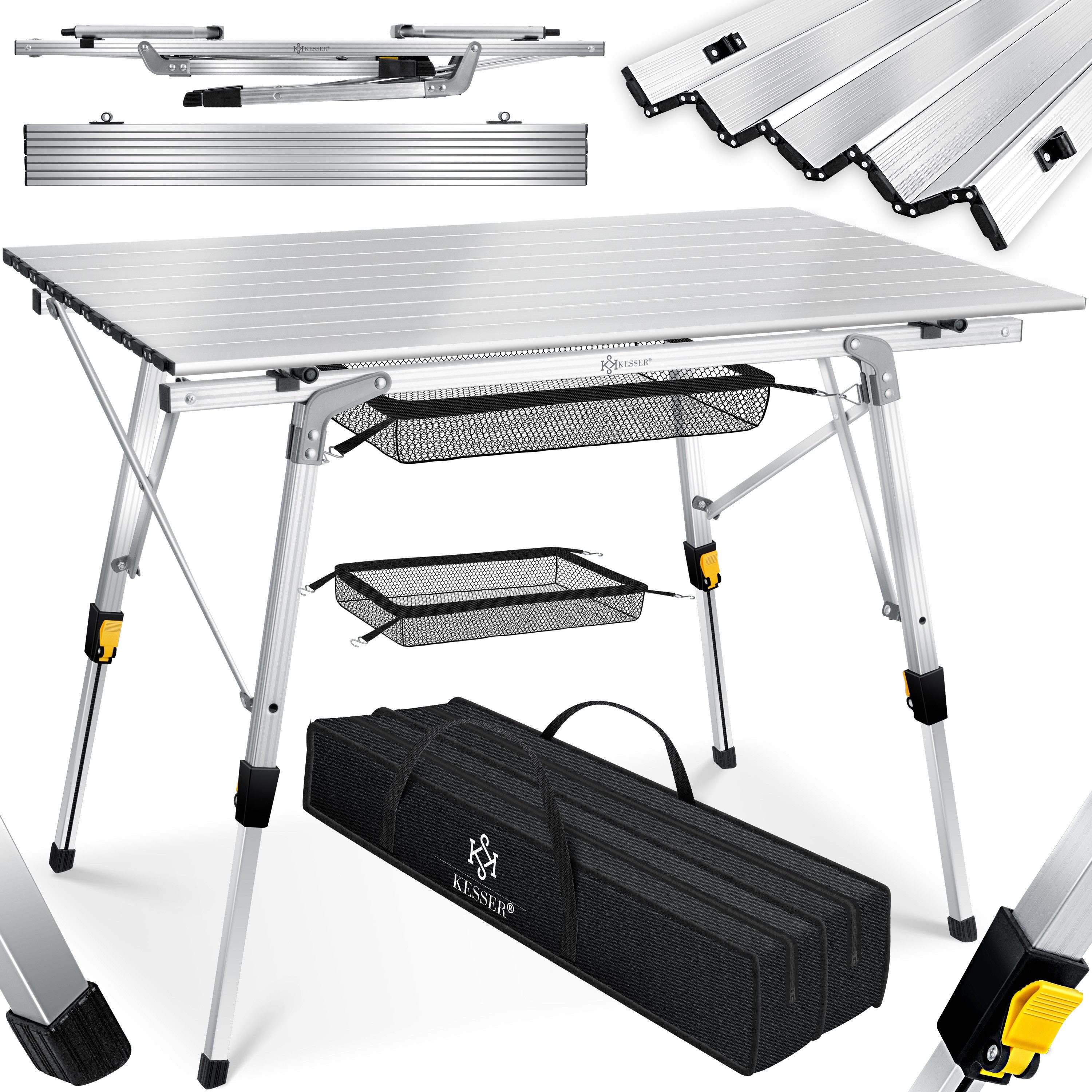 KESSER Campingtisch, Klapptisch faltbar & höhenverstellbar mit aufrollbarer Tisch-Platte