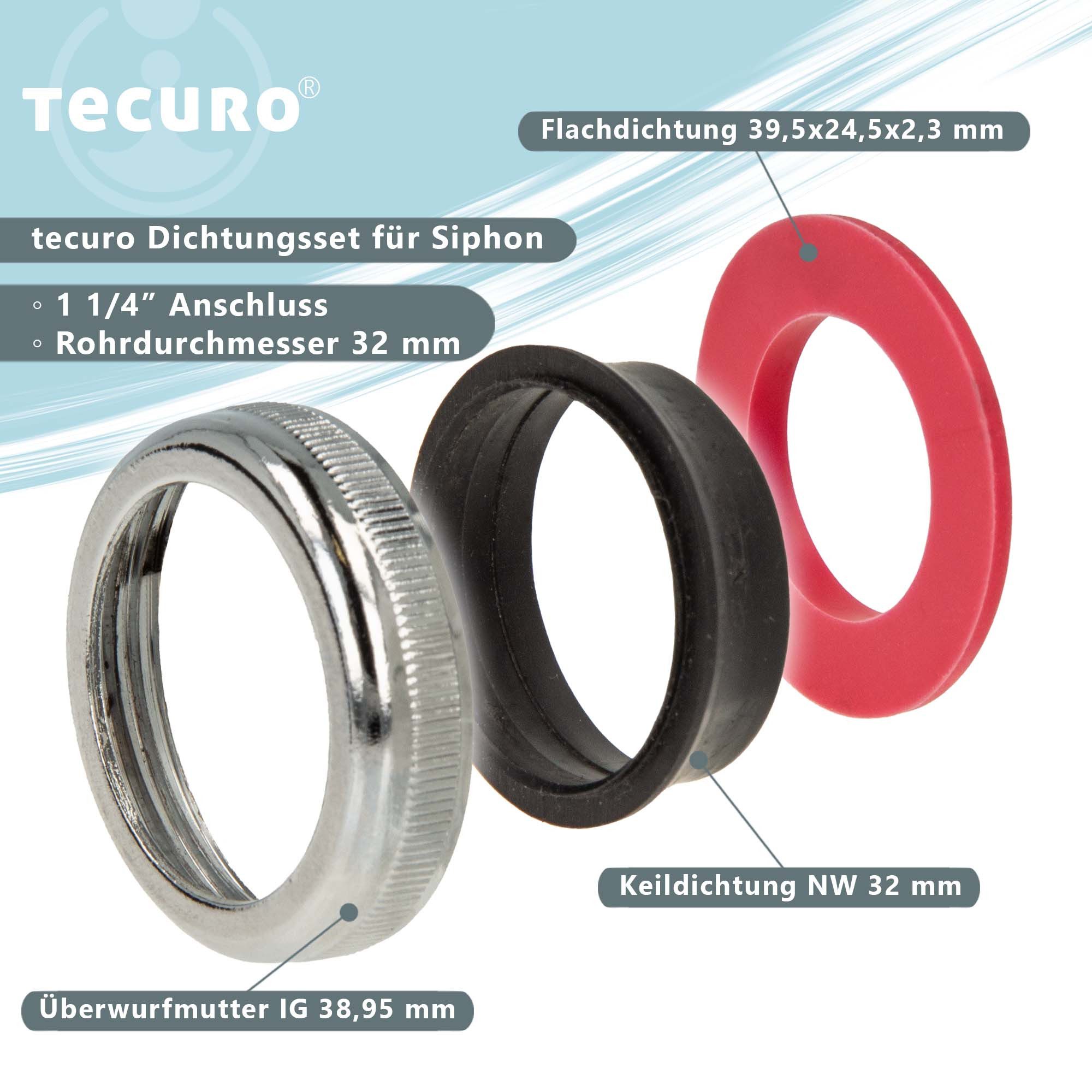 tecuro Siphon Rändelmutter - Verbindungsmutter-Set für 1 1/4 Zoll Waschtisch-Siphons