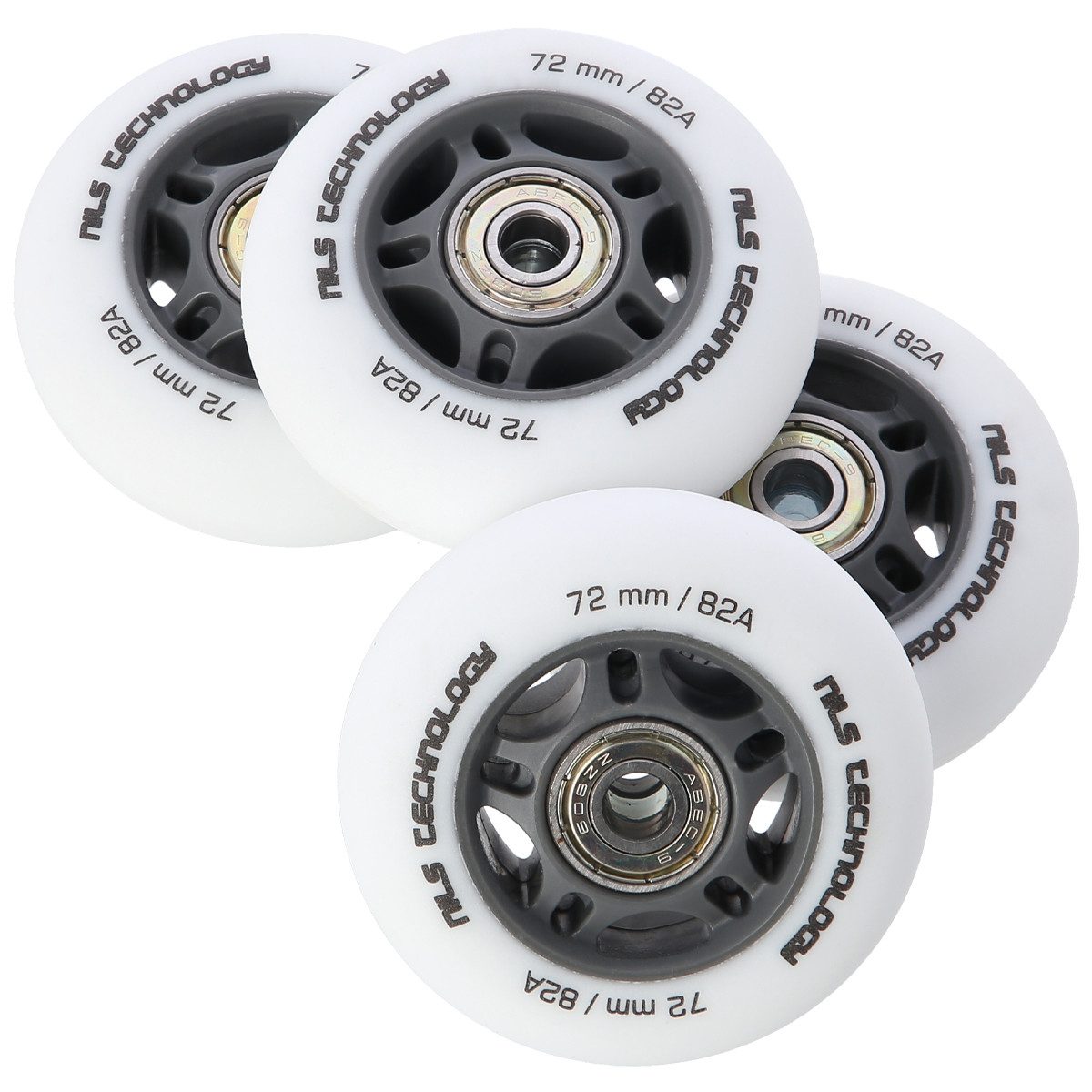Inlineskates-Rolle Inliner 4 Rollen Räder PU 72x24mm 82A weiß + 8x ABEC-9 Lager