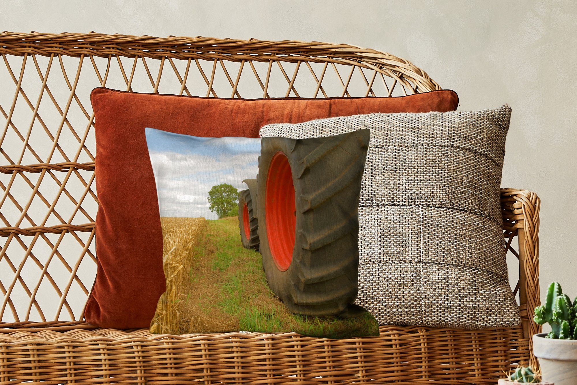Dekokissen Räder Sofakissen Traktor Weizen, MuchoWow Schlafzimmer, - für Zierkissen - Deko, Füllung Wohzimmer, mit